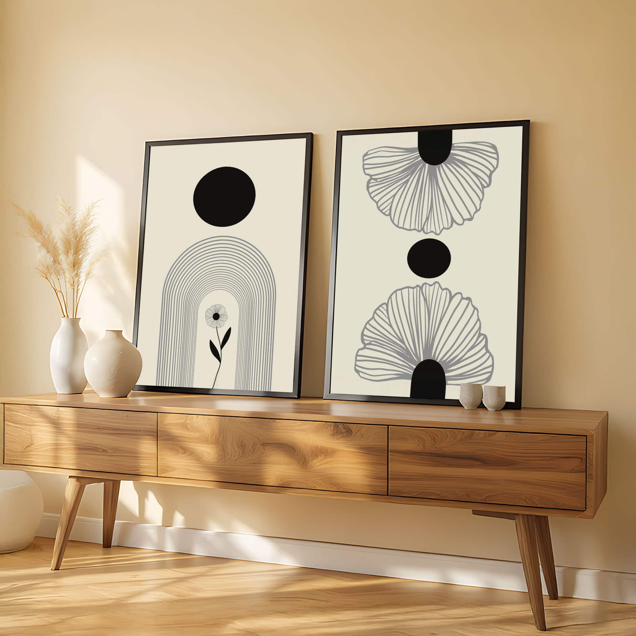 The Castle Decor Boho Abstract Botanical Wall Art Set of 2 Design 13 11x17 Inch - The Castle Decor