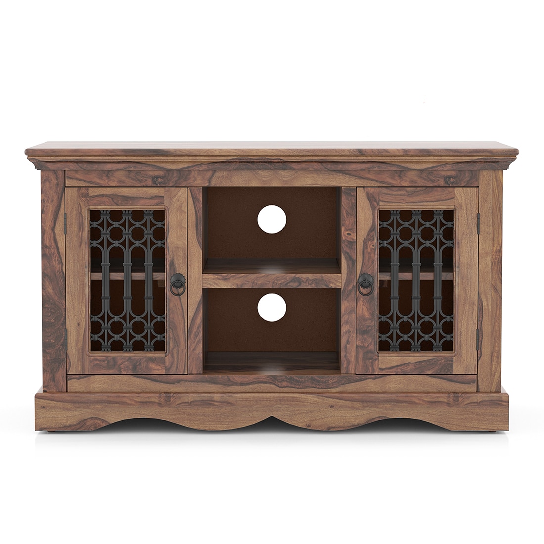 Bunai Solid Wood Free Standing TV Unit In Teak Finish