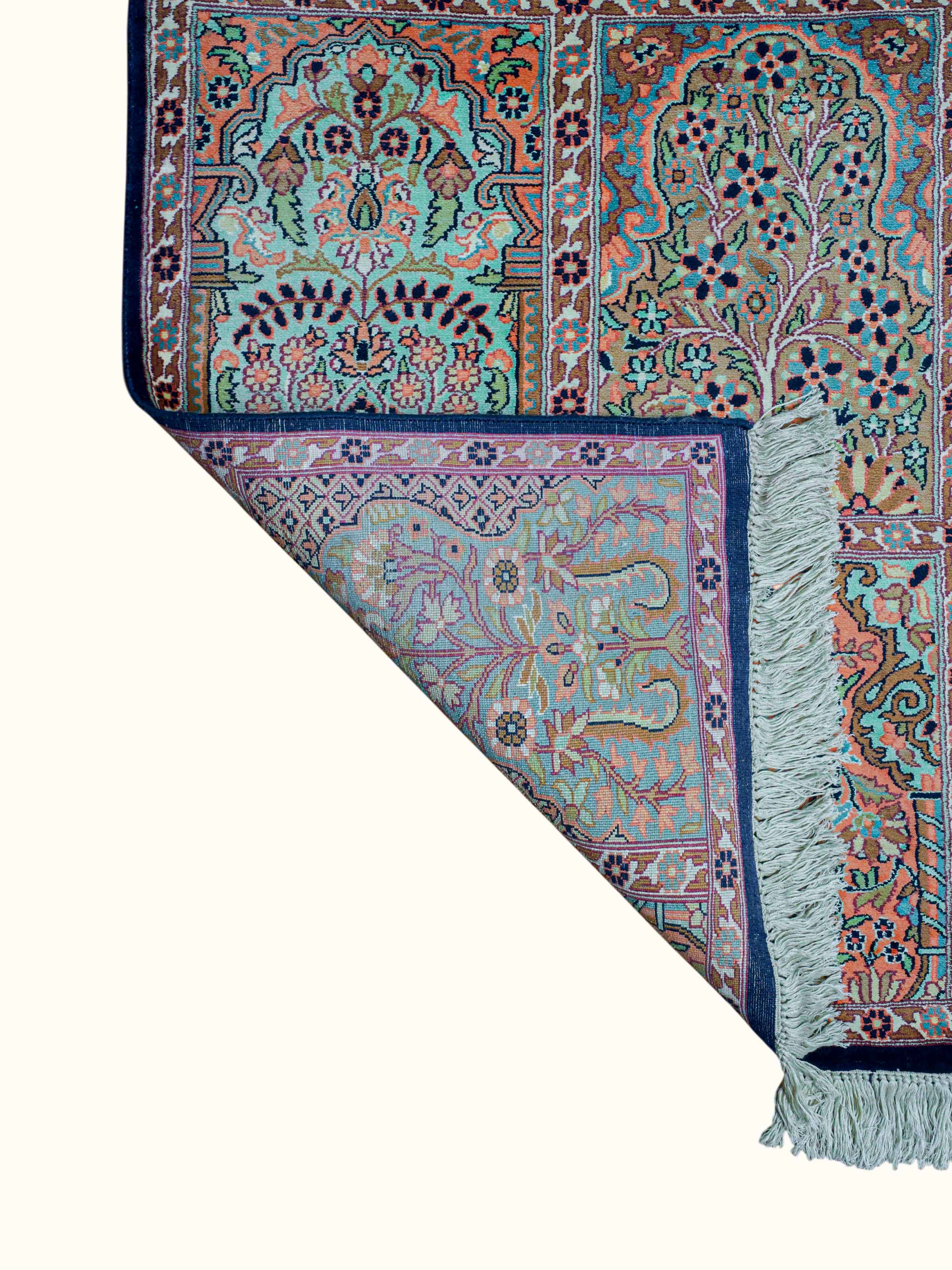 Traditional Persian Grey Hamadan Kashmir Silk Hand-Knotted Carpet