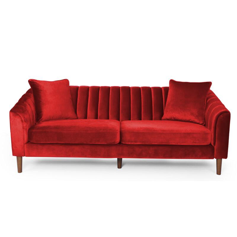 Mid Century Fabric Sofa (Red Velvet)