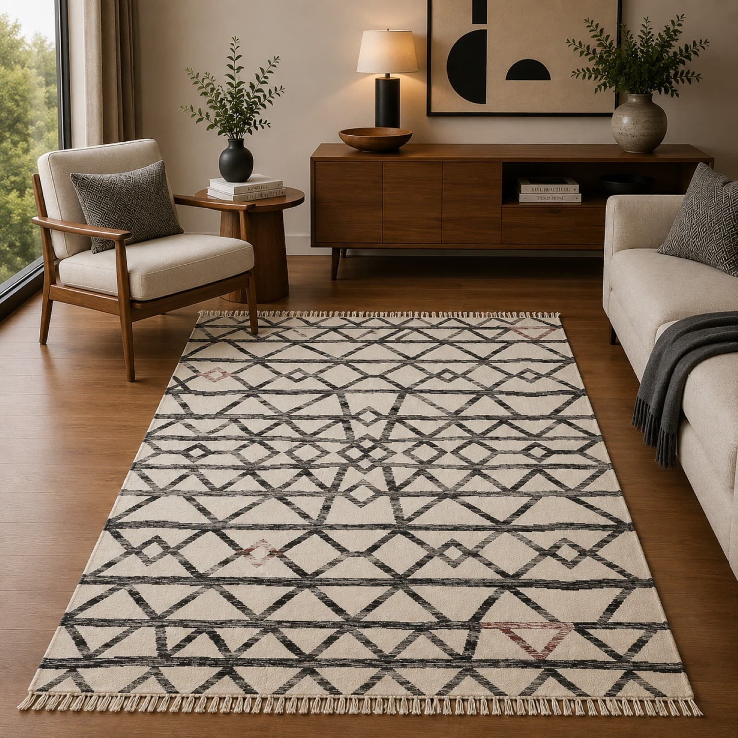 Imperial Knots Charcoal Ivory Hand Woven Dhurrie 5x8 Feet - Imperial Knots