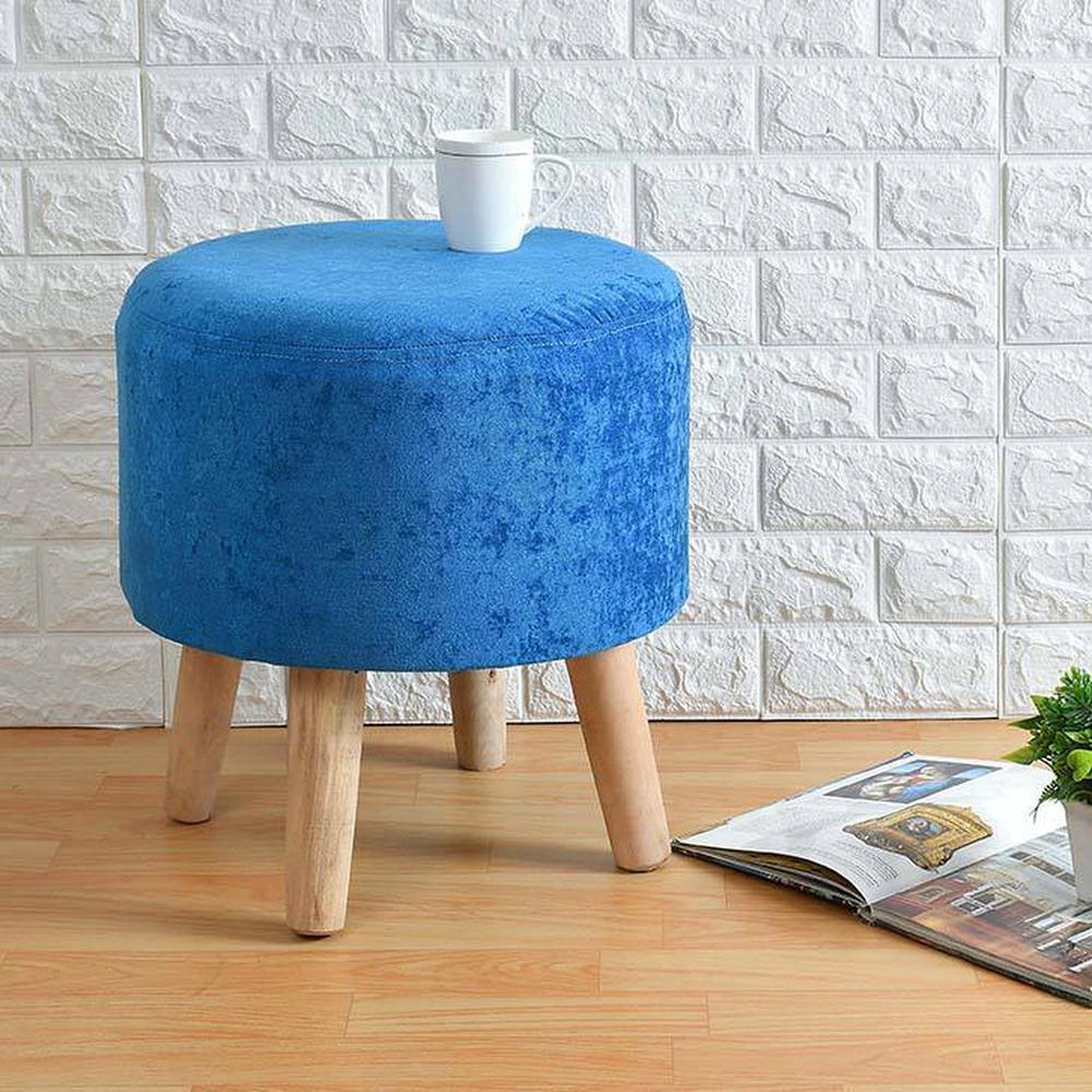 Melanie Solid Wood Stool in Blue Colour
