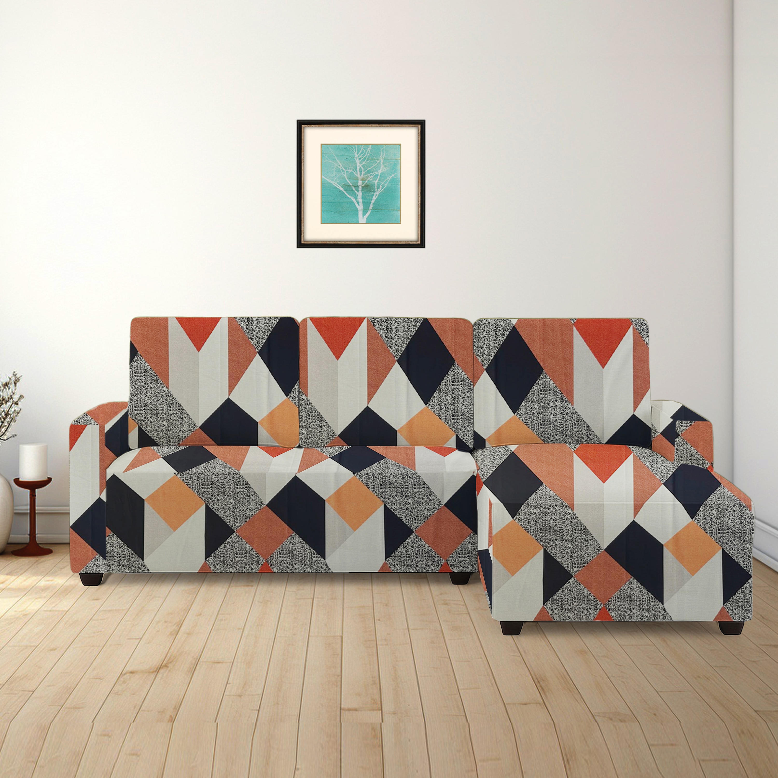 Right Aligned 2 Seater Right Aligned Chaise Multicheck Sofa Cover