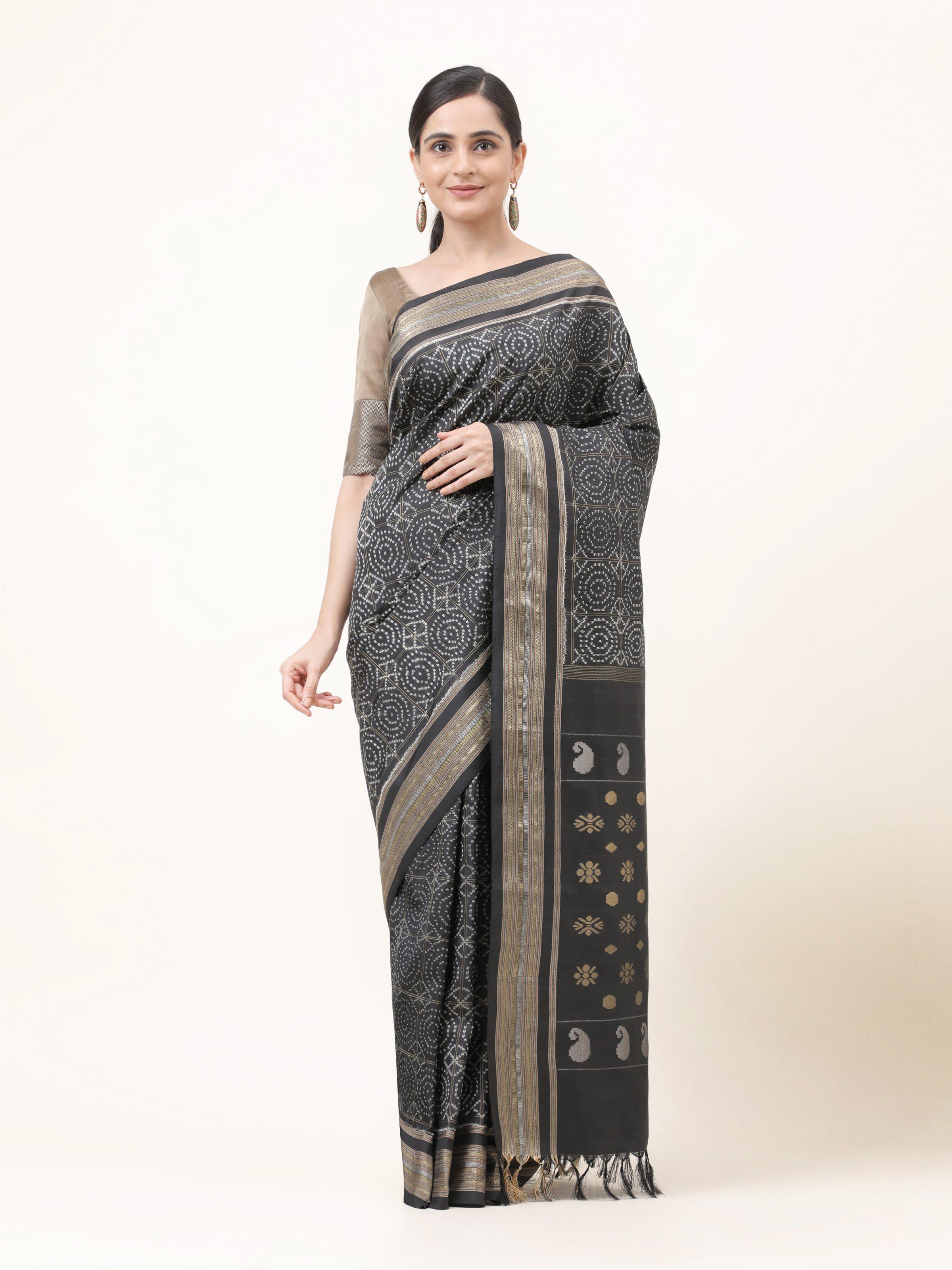 Black Silk Double Ikat Saree