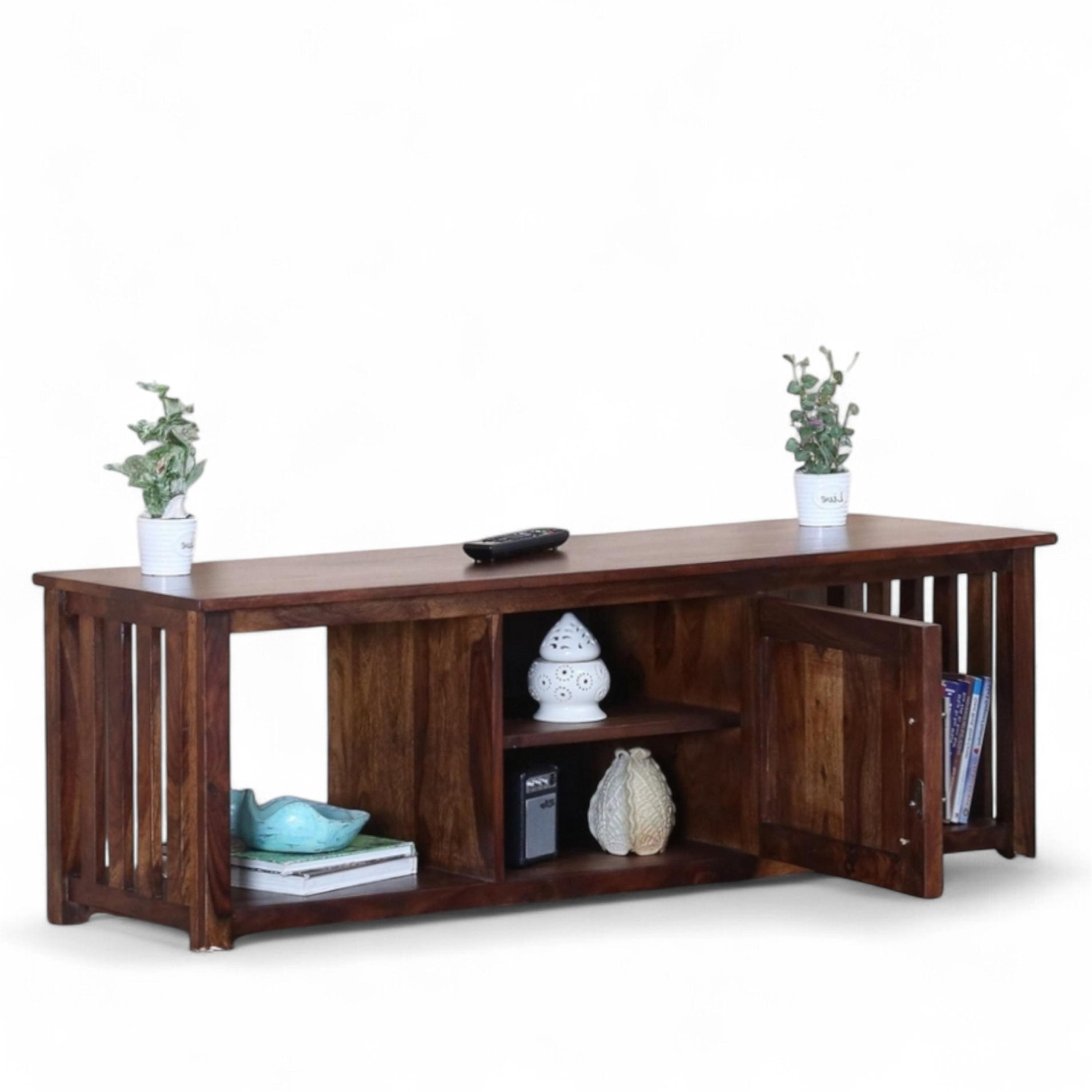 Elder Sheesham Wood Contemporary Tv Entertainment Unit For Tv Upto 70 Inch In Provisional Teak Finish