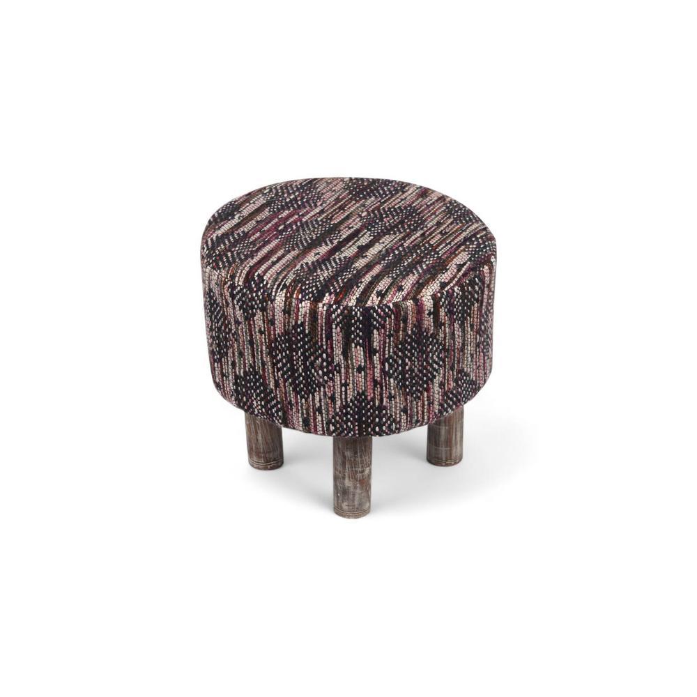 Morgan Solid Wood Pouf Stool in Black Diamond Jackard fabric