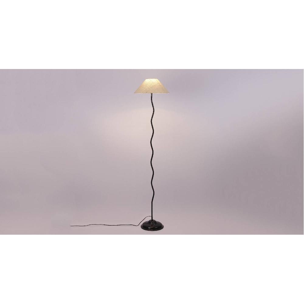 Maurice White Natural Fiber Floor Lamp with Black Iron Base