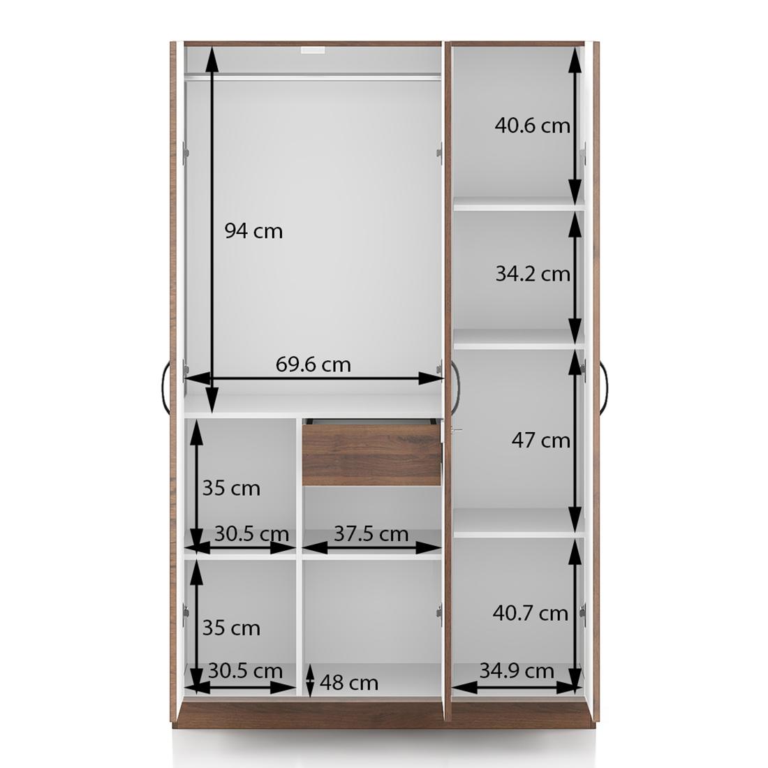 Zoey Engineered Wood 3 Door Wardrobe in Classic Walnut Finish