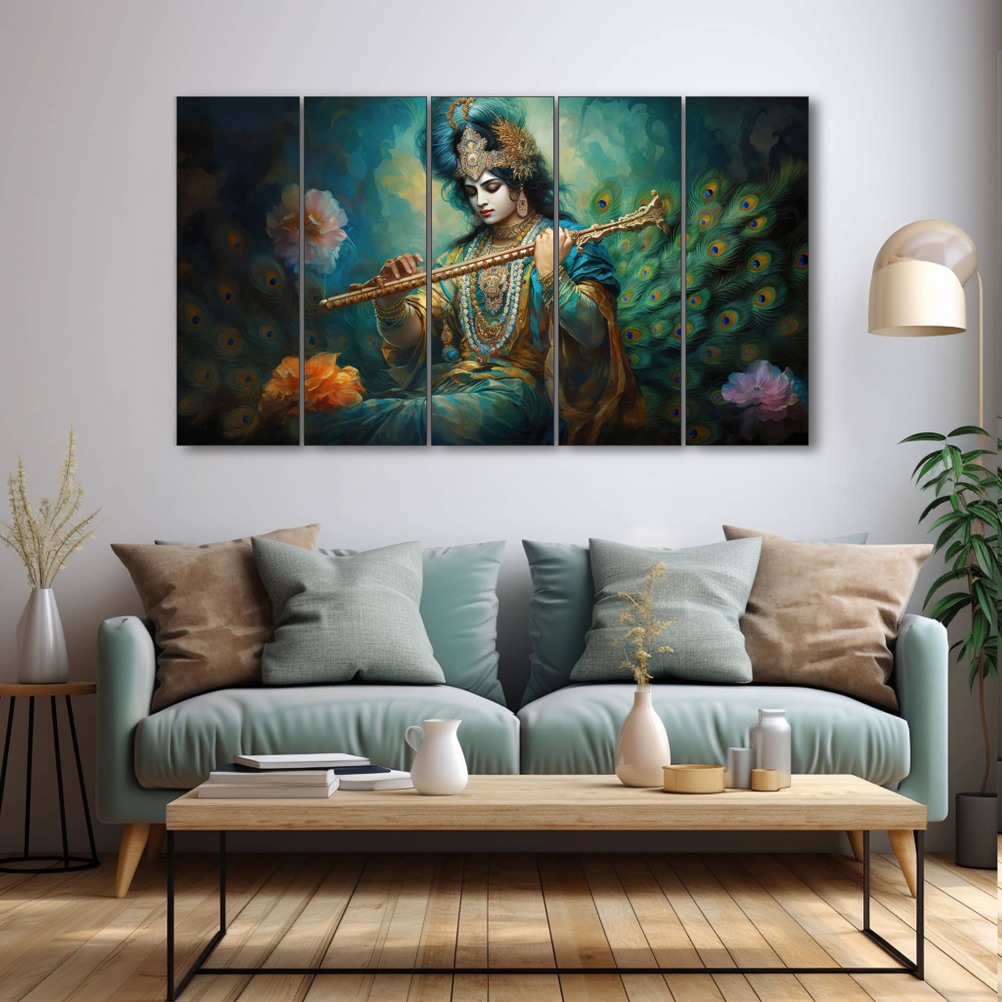 The Castle Decor Krishna Ji Wall Painting Wooden Framed 27x48 Inch (Style 12) - The Castle Decor