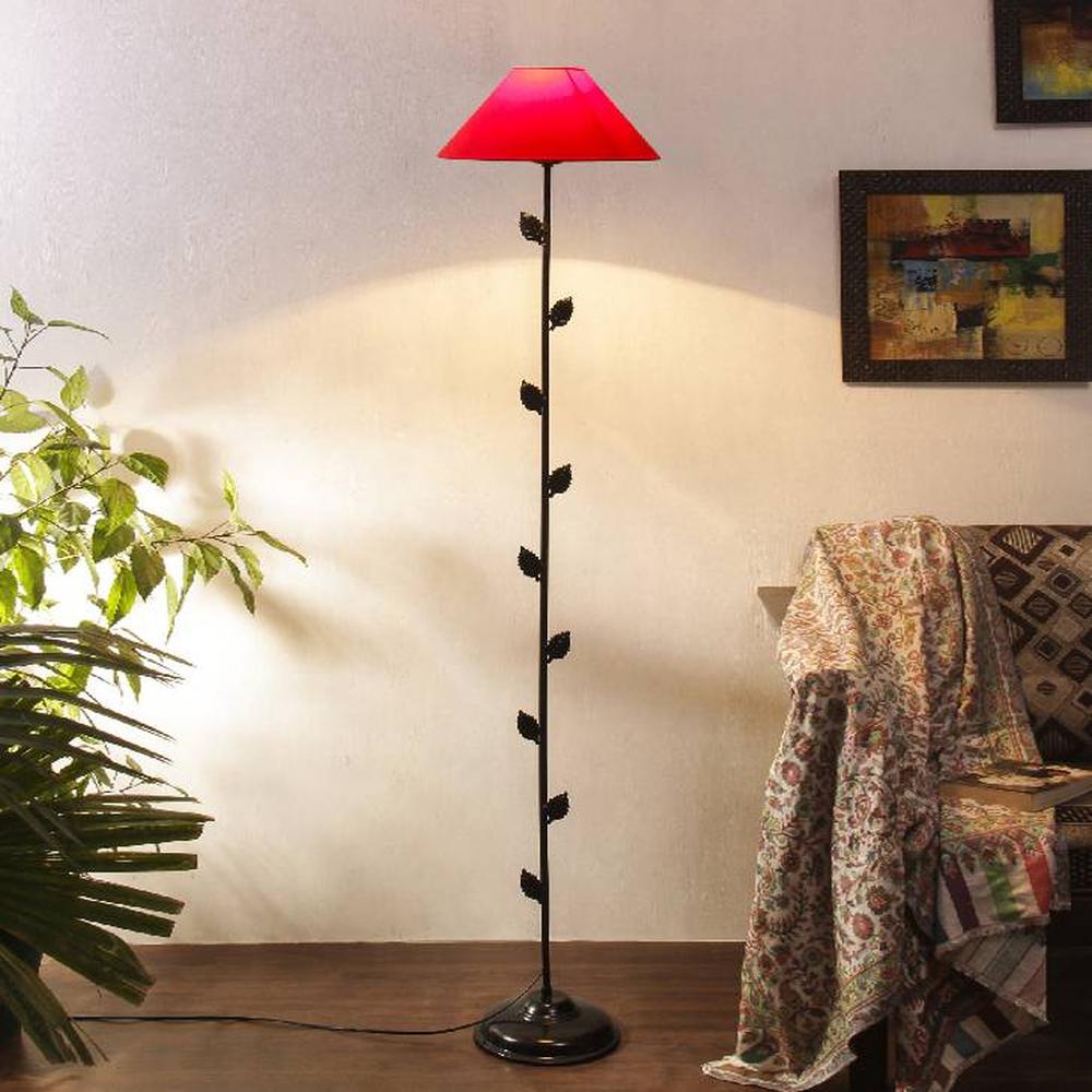 Edmund Red Fabric Floor Lamp with Black Iron Base