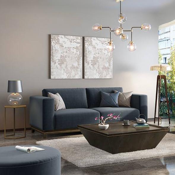 Taarkashi 3 Seater Fabric Sofa (Marengo Grey Velvet)