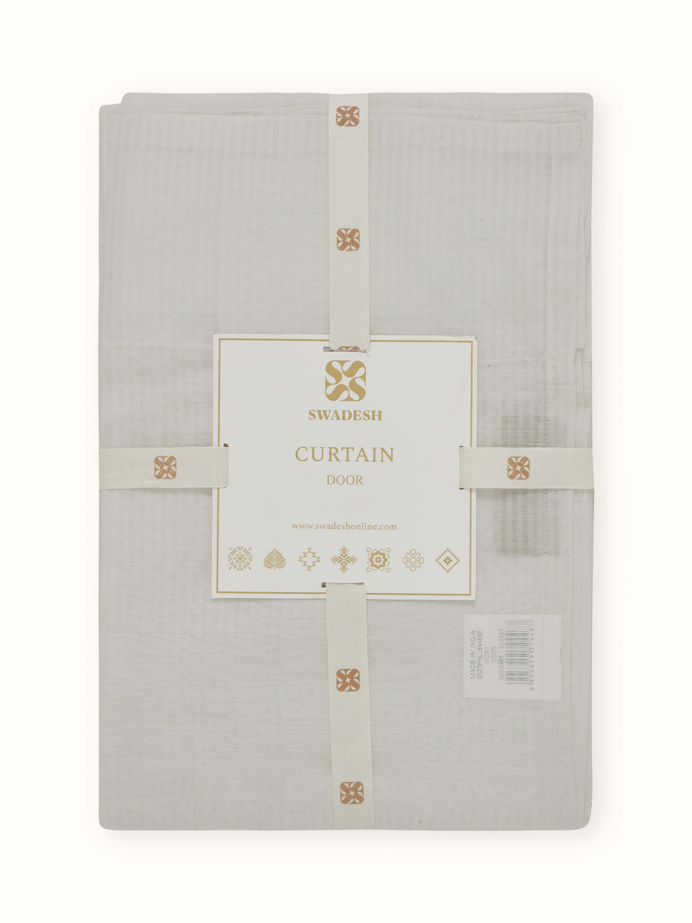 Side view highlighting light flow and elegant vertical fall of 7-ft curtain.