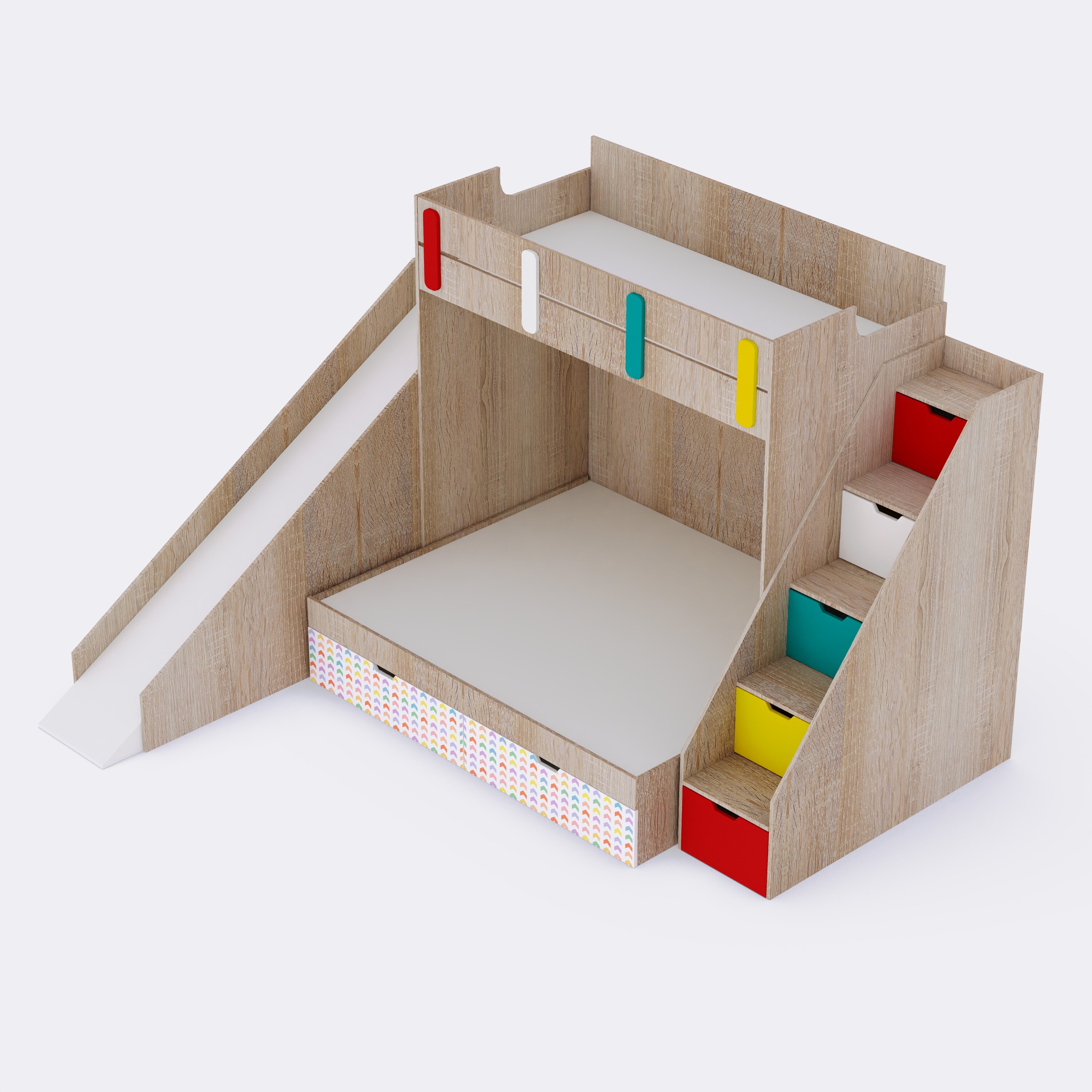 Sleep N SlideBunk Bed 6X5 Drawers On Wheels In Oak and Red Colour66