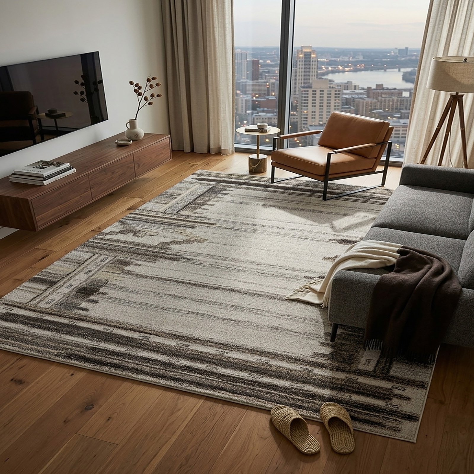 Modern Southwestern Geometric Area Rug Cream Brown Gray 63 x 96 - The Woven Legacy
