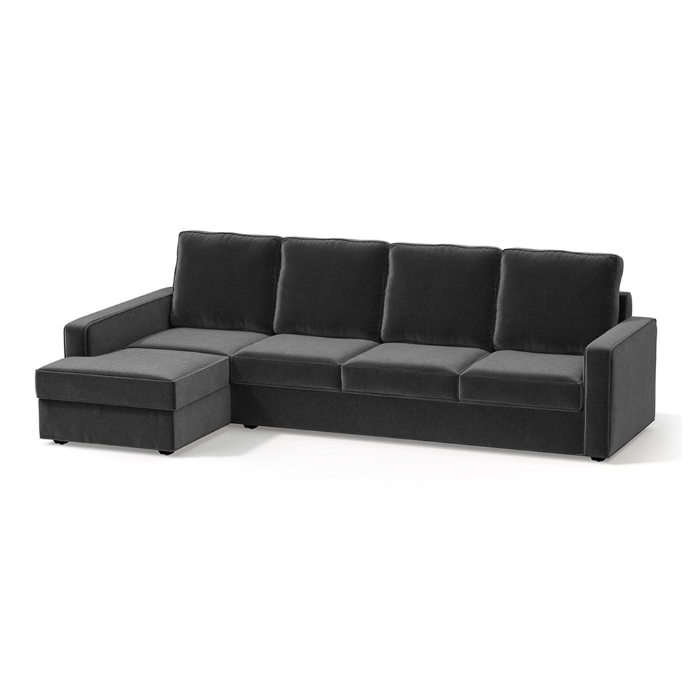 Apollo Compact Sofa (Colour : Pebble Grey, Cushion : Soft, Back Type : High Back, Seating Capacity : Left Aligned 3 Seater + Left Aligned Chaise + Ottoman)