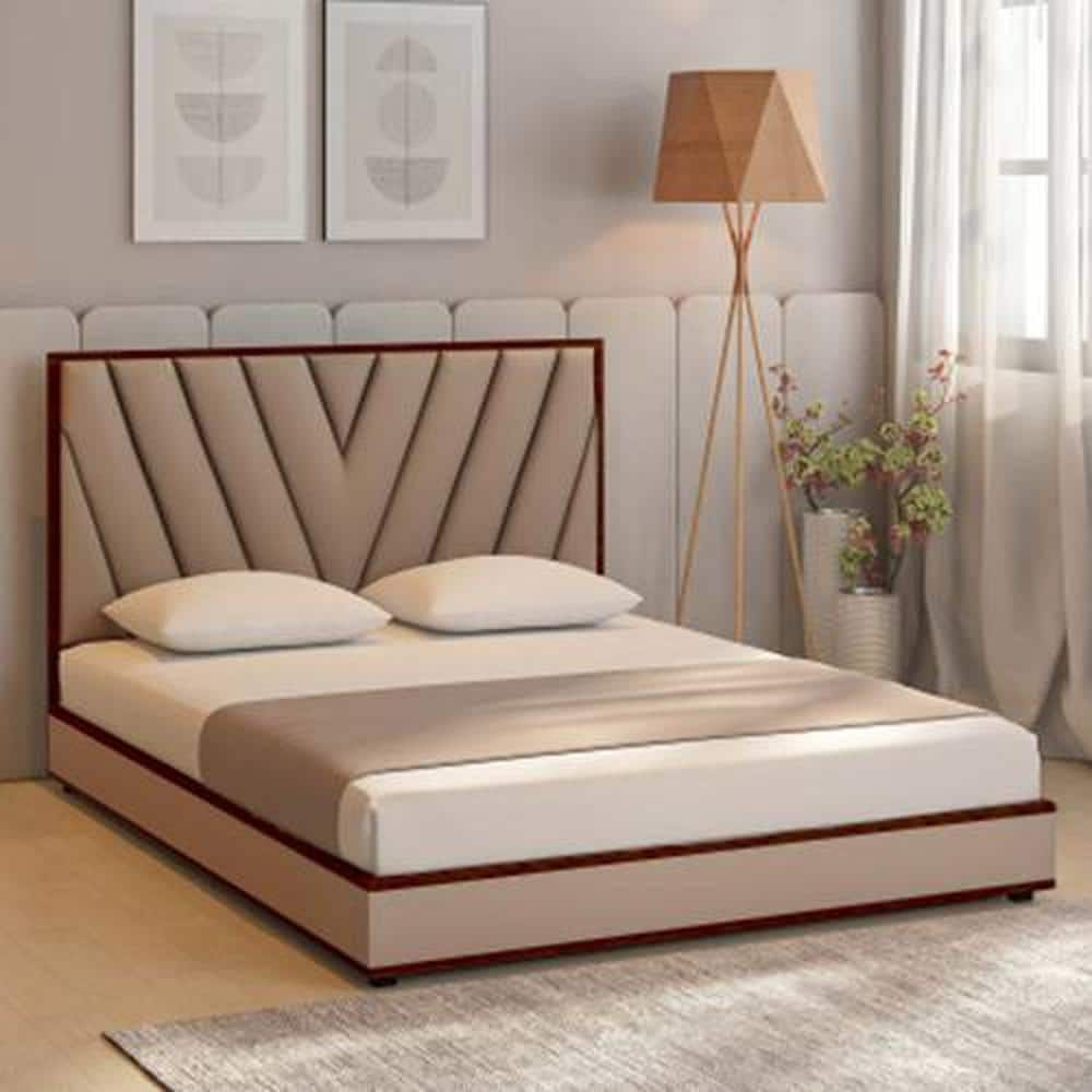 Vincent Engineered Wood Queen Size Non Storage Bed In Honey Oak Finish