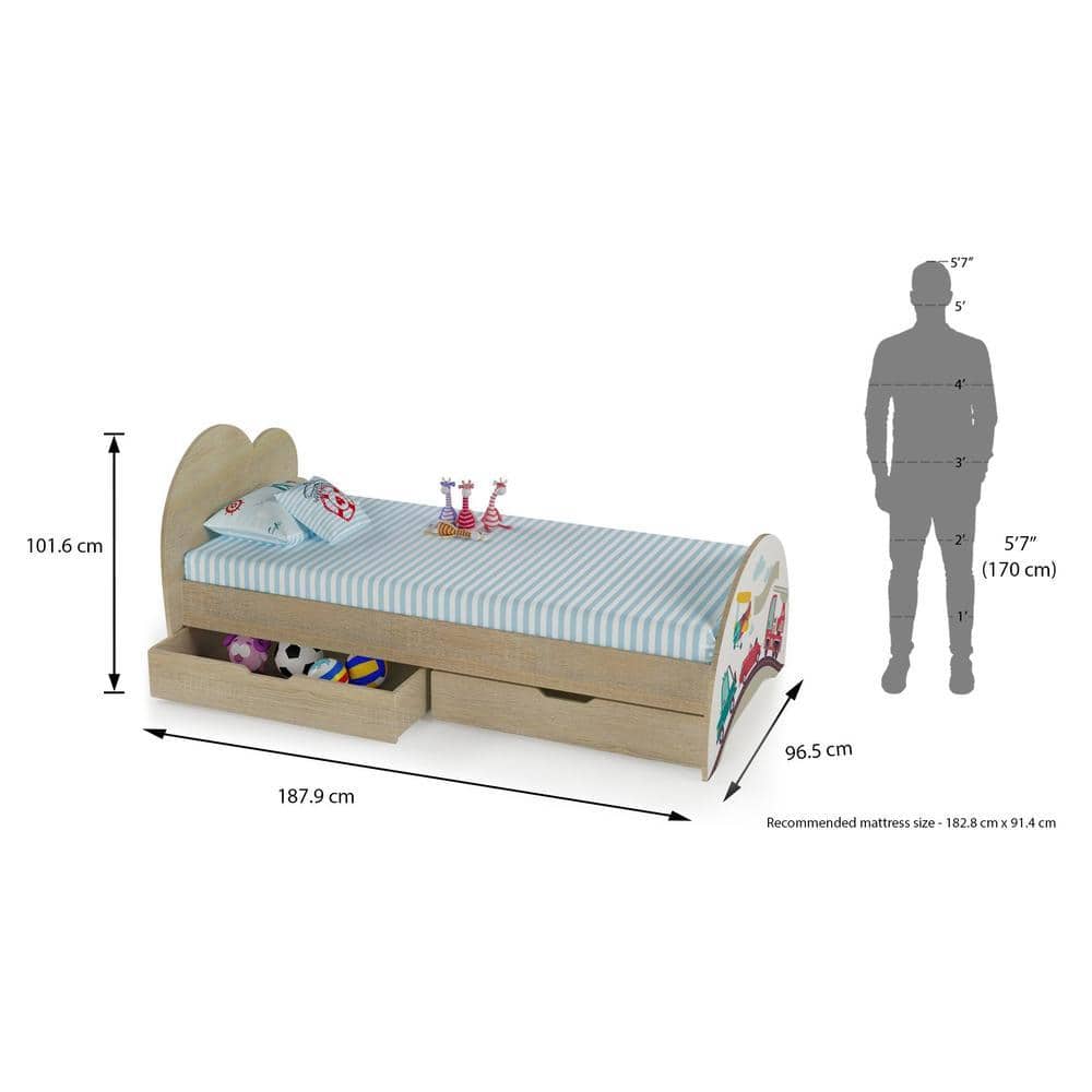 Cloud Tails Engineered Wood Drawer Storage Bed in Oak Colour