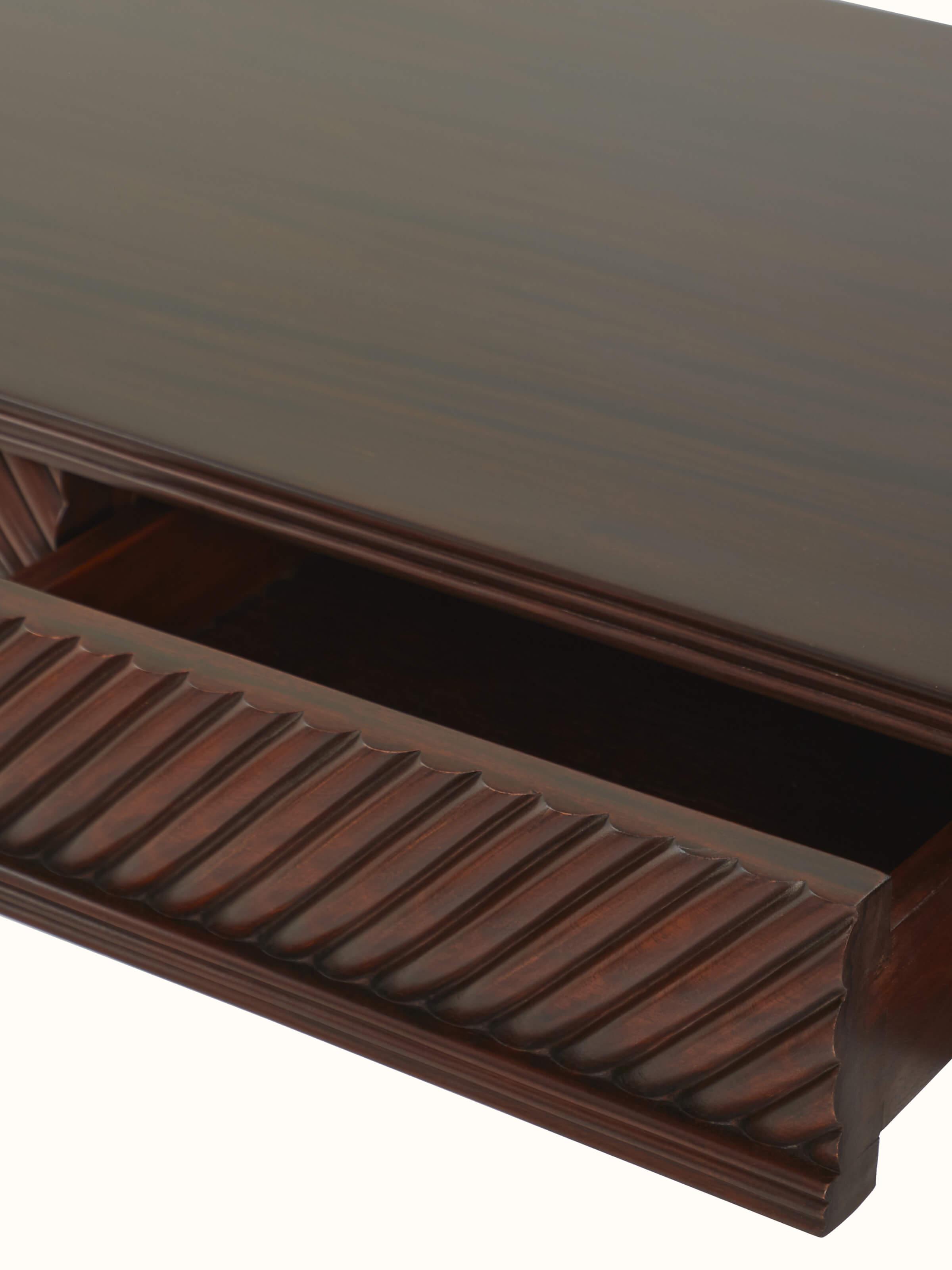 Back view of Mahogany Wood Console Table from Swadesh, showcasing its well-crafted structure and rich finish that complements any room style.