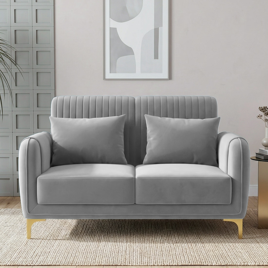 Monly Velvet 2 Seater Sofa Grey Color - Home Lifestylez