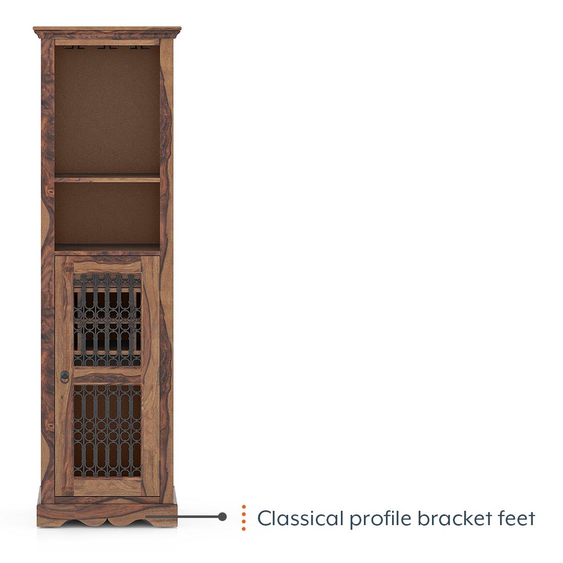 Bunai Solid Wood Free Standing Bar Cabinet In Teak Finish