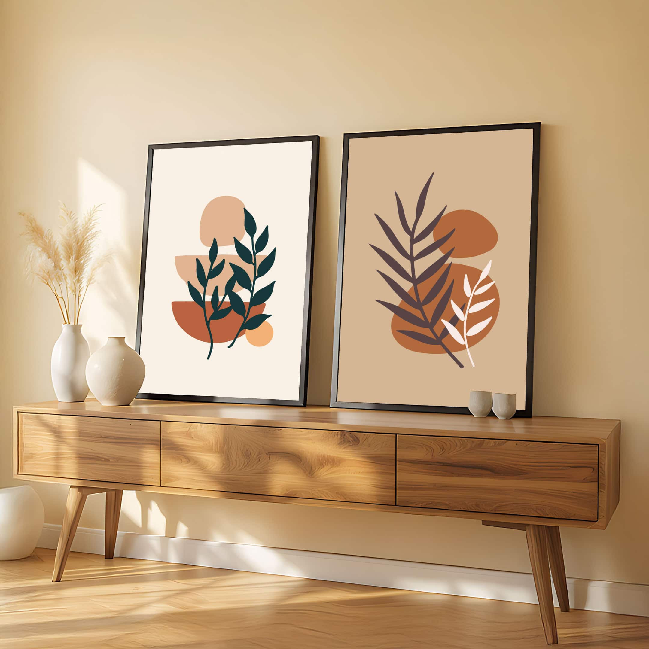 The Castle Decor Boho Abstract Botanical Wall Art Set of 2 Design 10 11x17 Inch - The Castle Decor