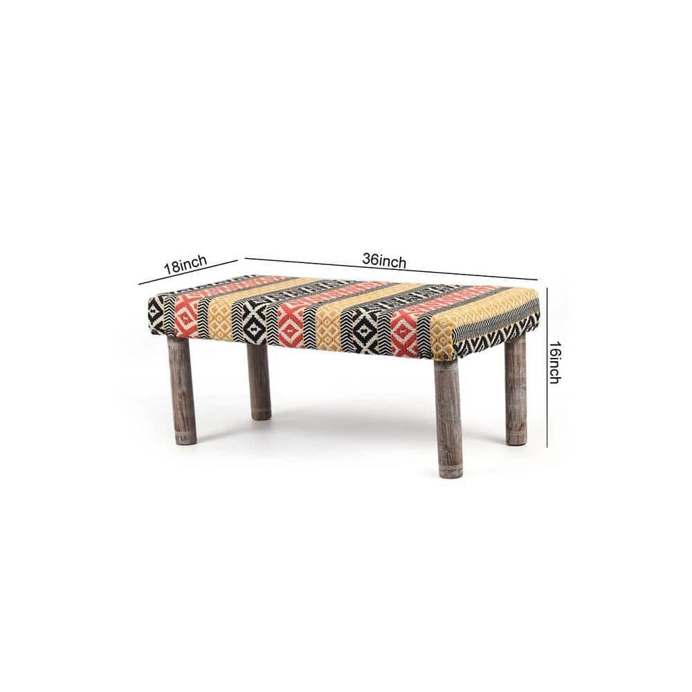 Camilla Solid Wood 2 Seater Bench In Stripe Multi Colour Jackard Fabric