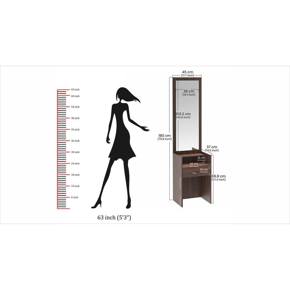 Adaly Engineered Wood Dressing Table Mirror with Drawer & Storage Shelf (Wenge)