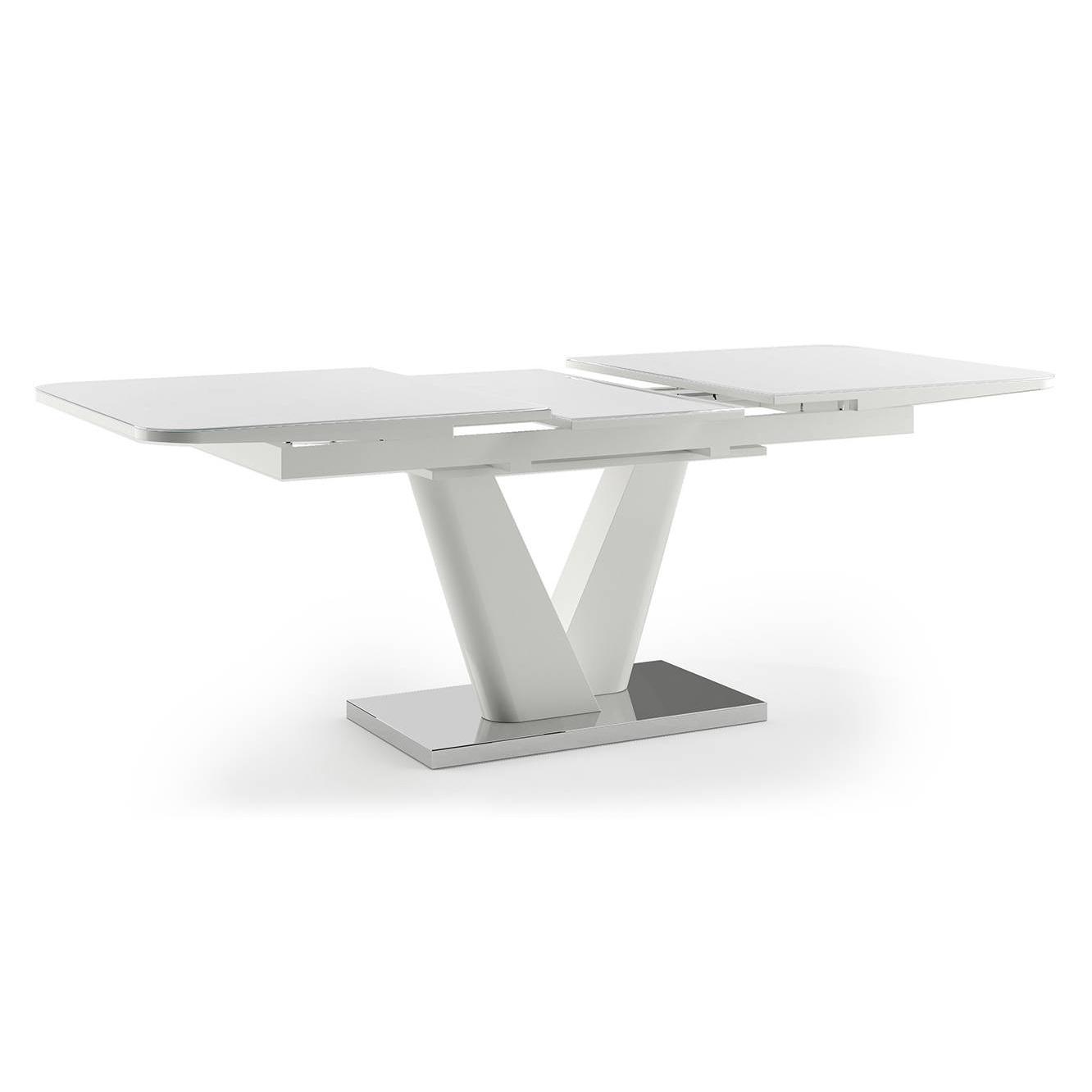 Caribu Glass 6 To 8 Seater Extendable Dining Table In White High Gloss Finish