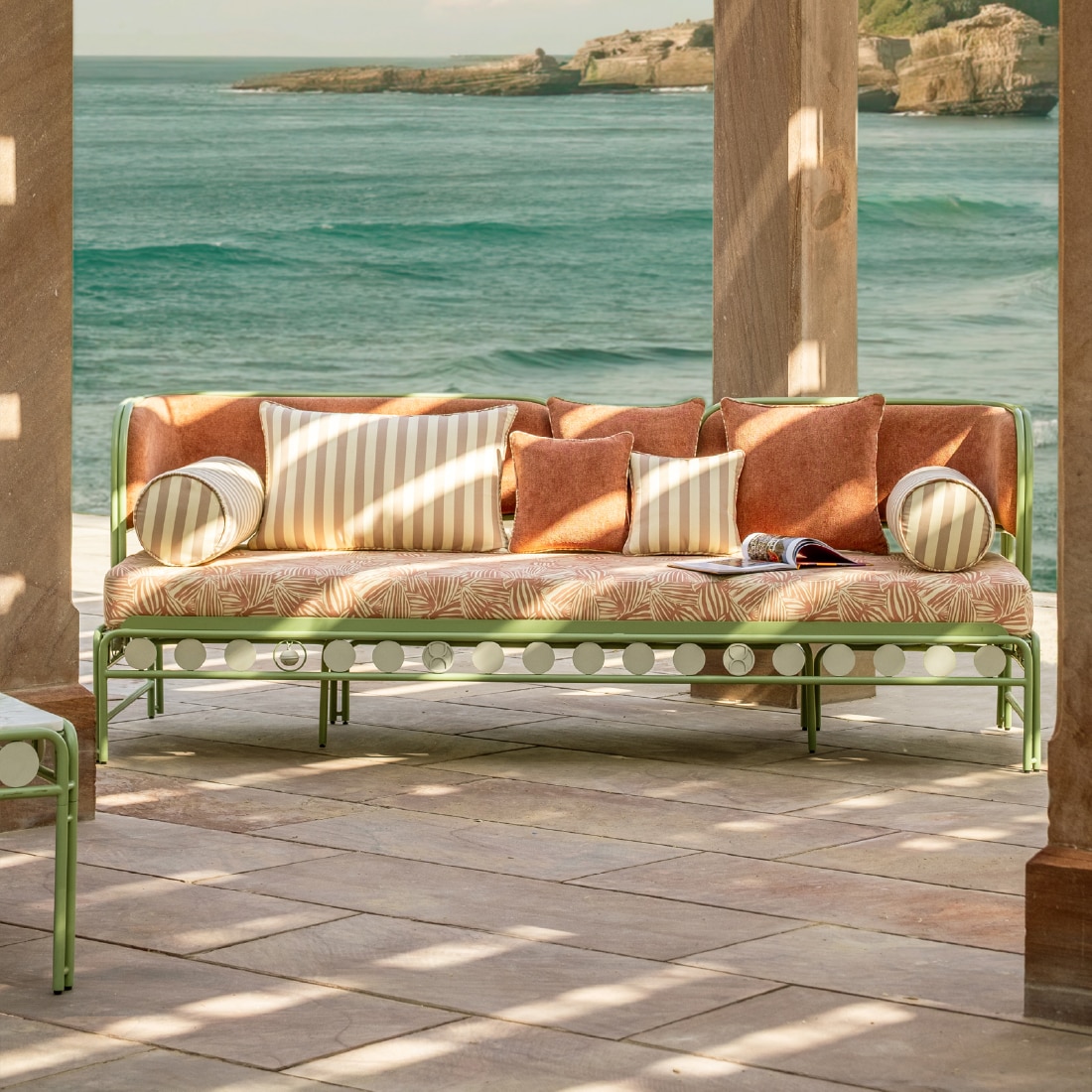 Dastoori Stainless Steel Outdoor Three Seater Sofa in Beige Colour - Orange Tree