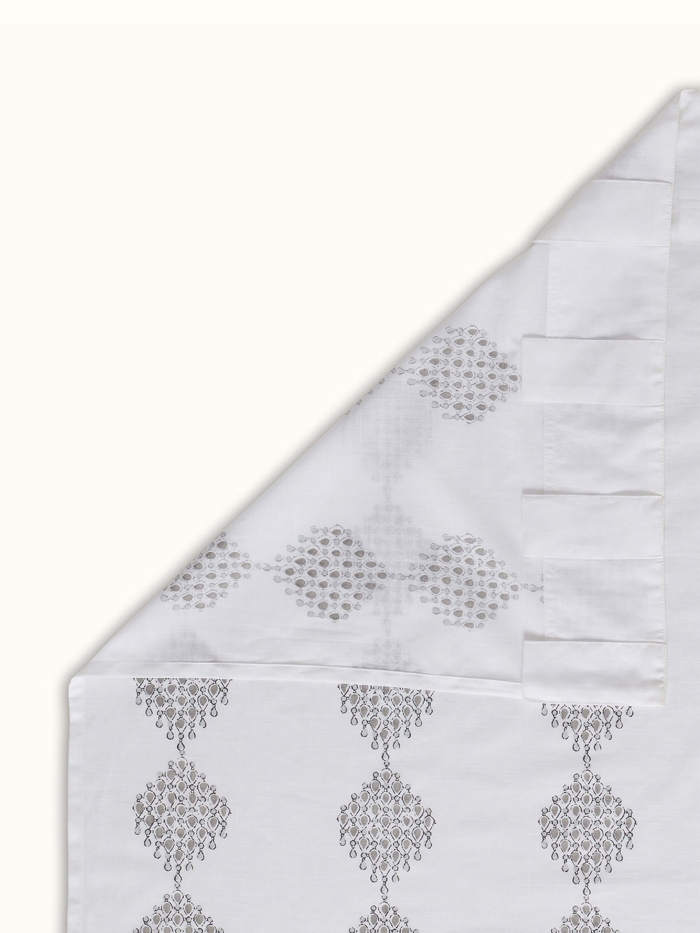 Rambagh Grey Geo Diamond Cotton Sanganeri Hand Block Printed Curtain (9 Ft)