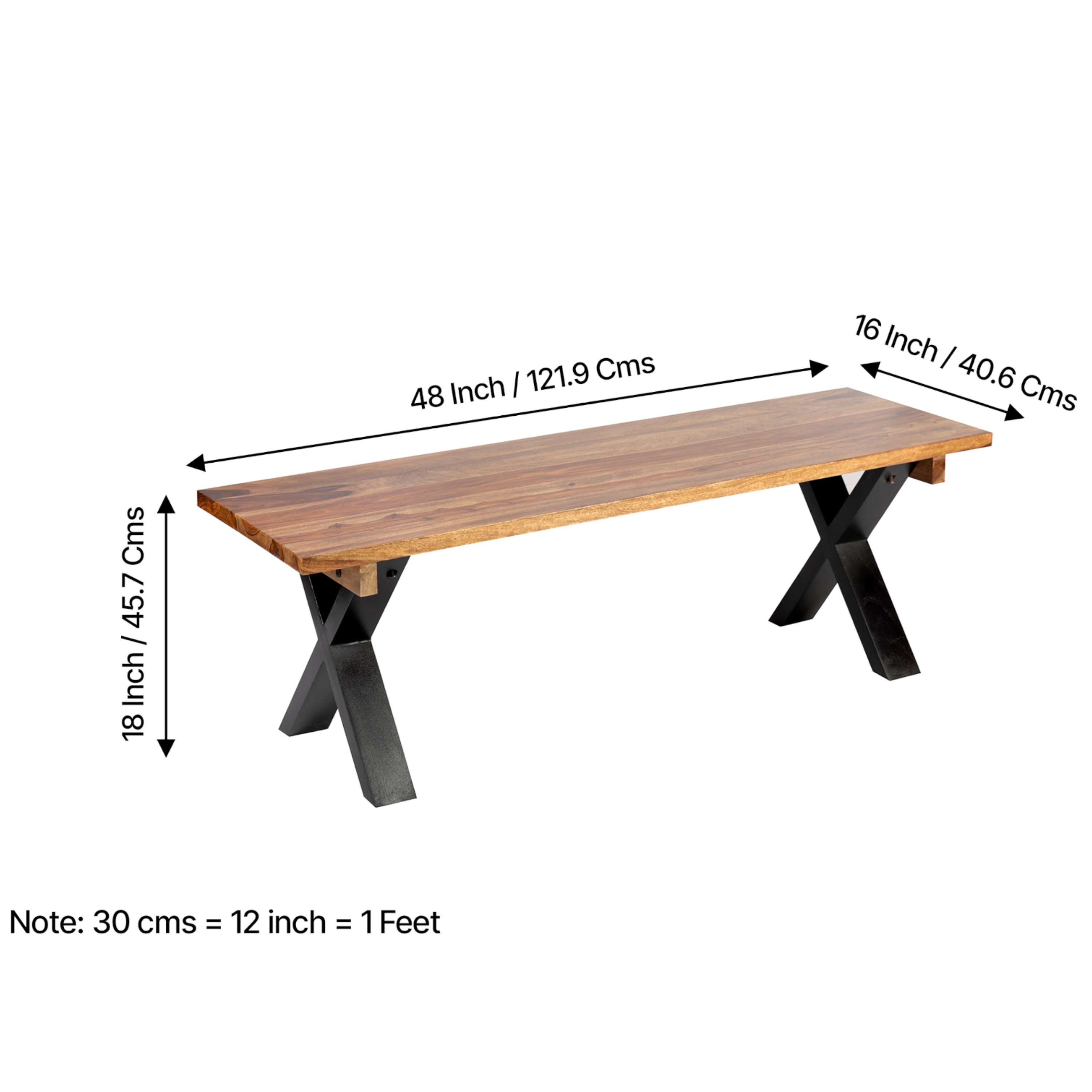 Tula Sheesham Wood Minimalist 3 Seater Bench In Teak Finish