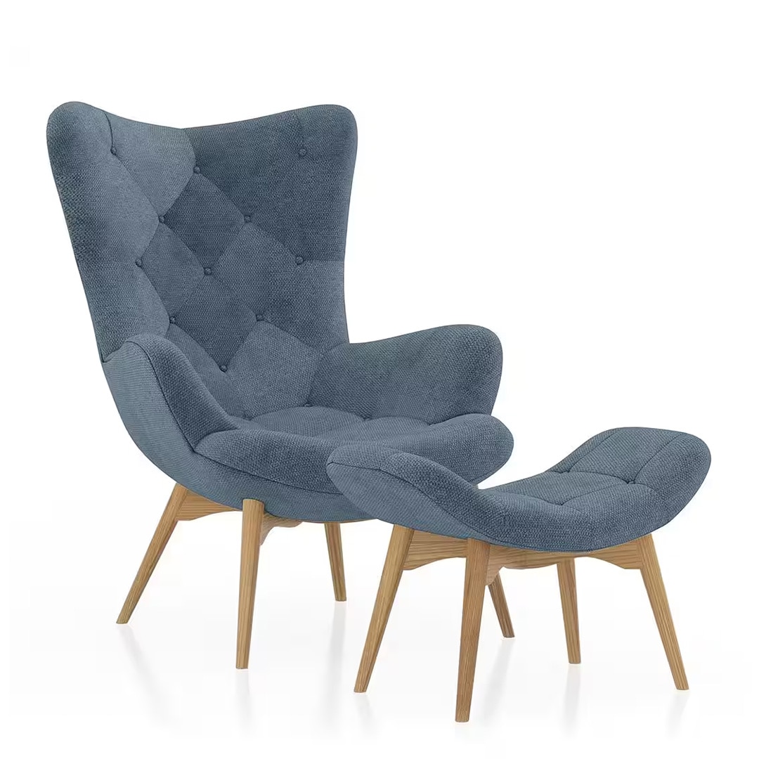 Contour Chair With Ottoman In Ocean Weave