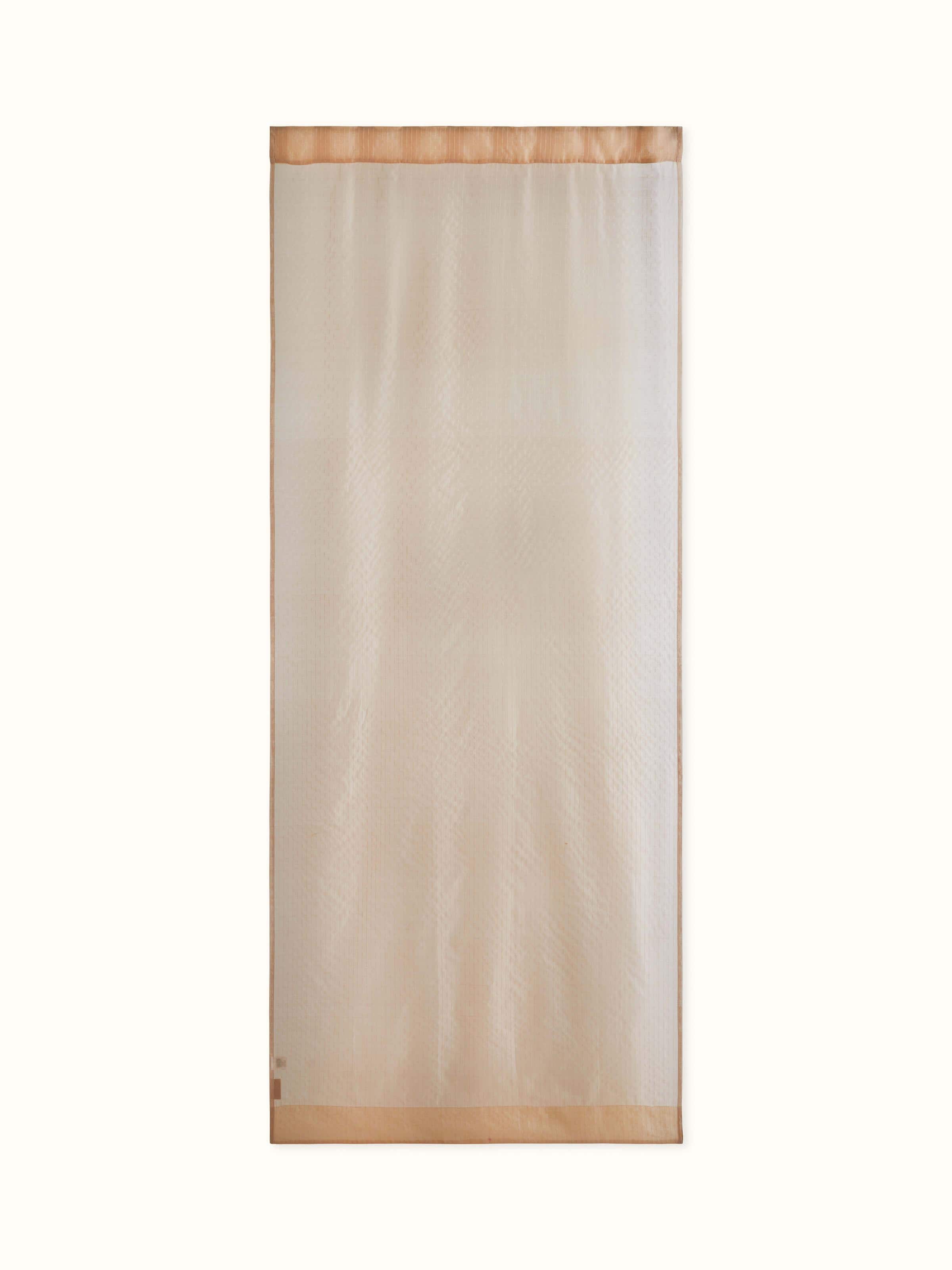 Front view of Pragya beige Maheshwari sheer curtain with handloom metallic stripes.