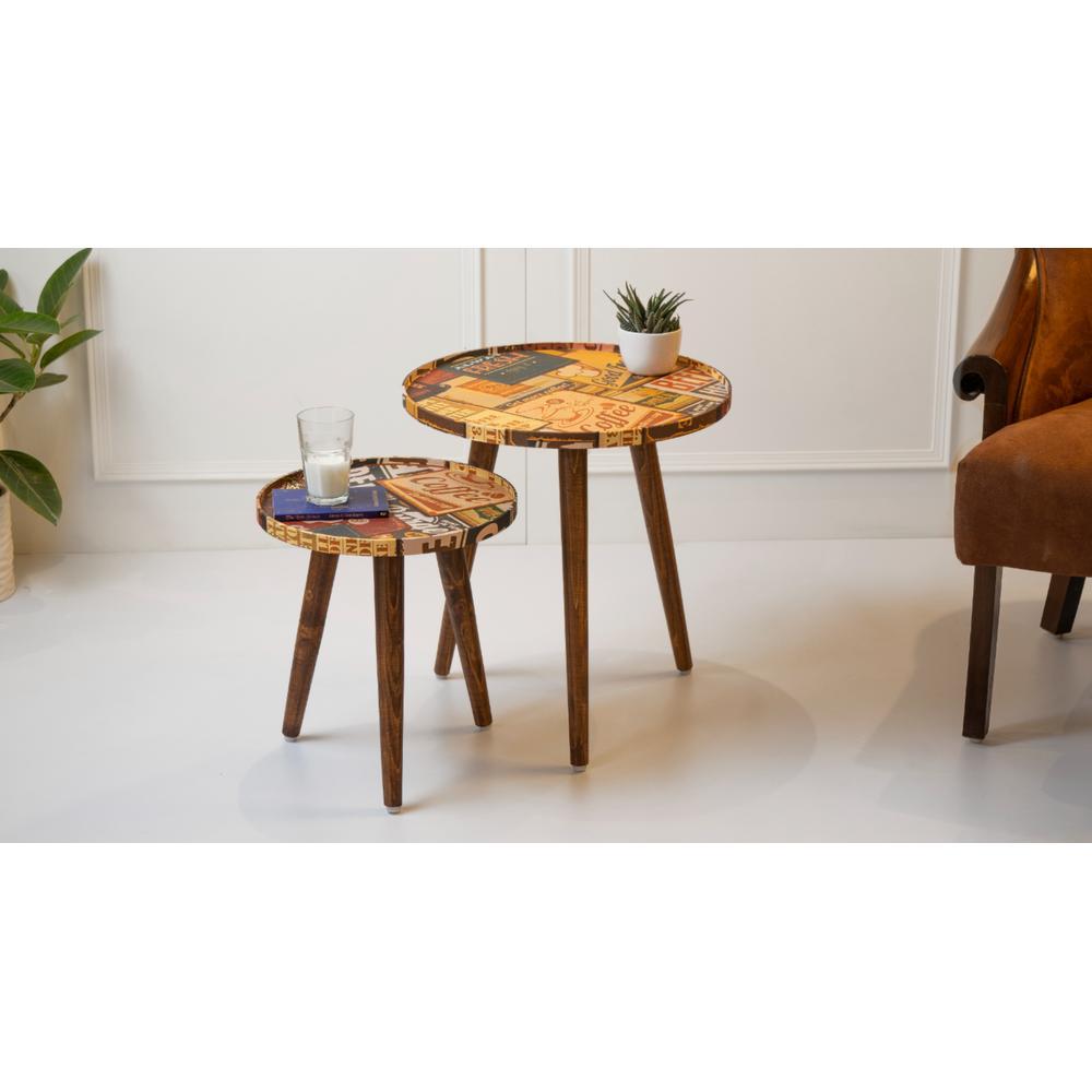 Crushing on Coffee Round Nesting Tables with Wooden Legs, Side Tables, Wooden Tables, Living Room Decor by A Tiny Mistake