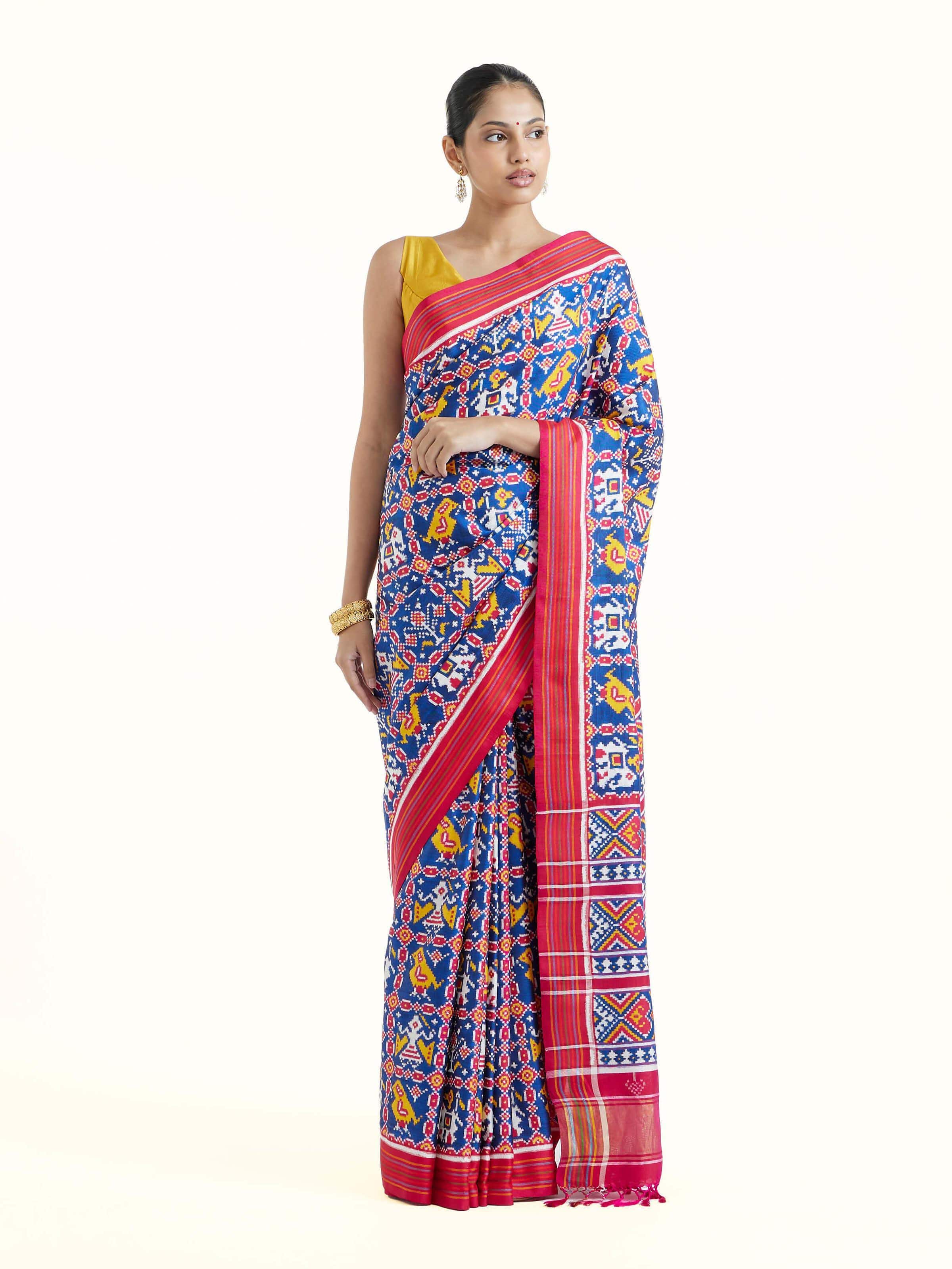 Dark Blue Mulberry Silk Patola Saree