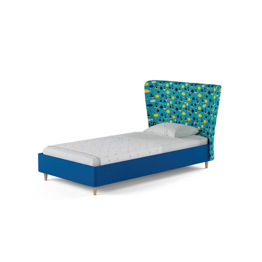 Doodle Engineered Wood Bed in Blue Colour