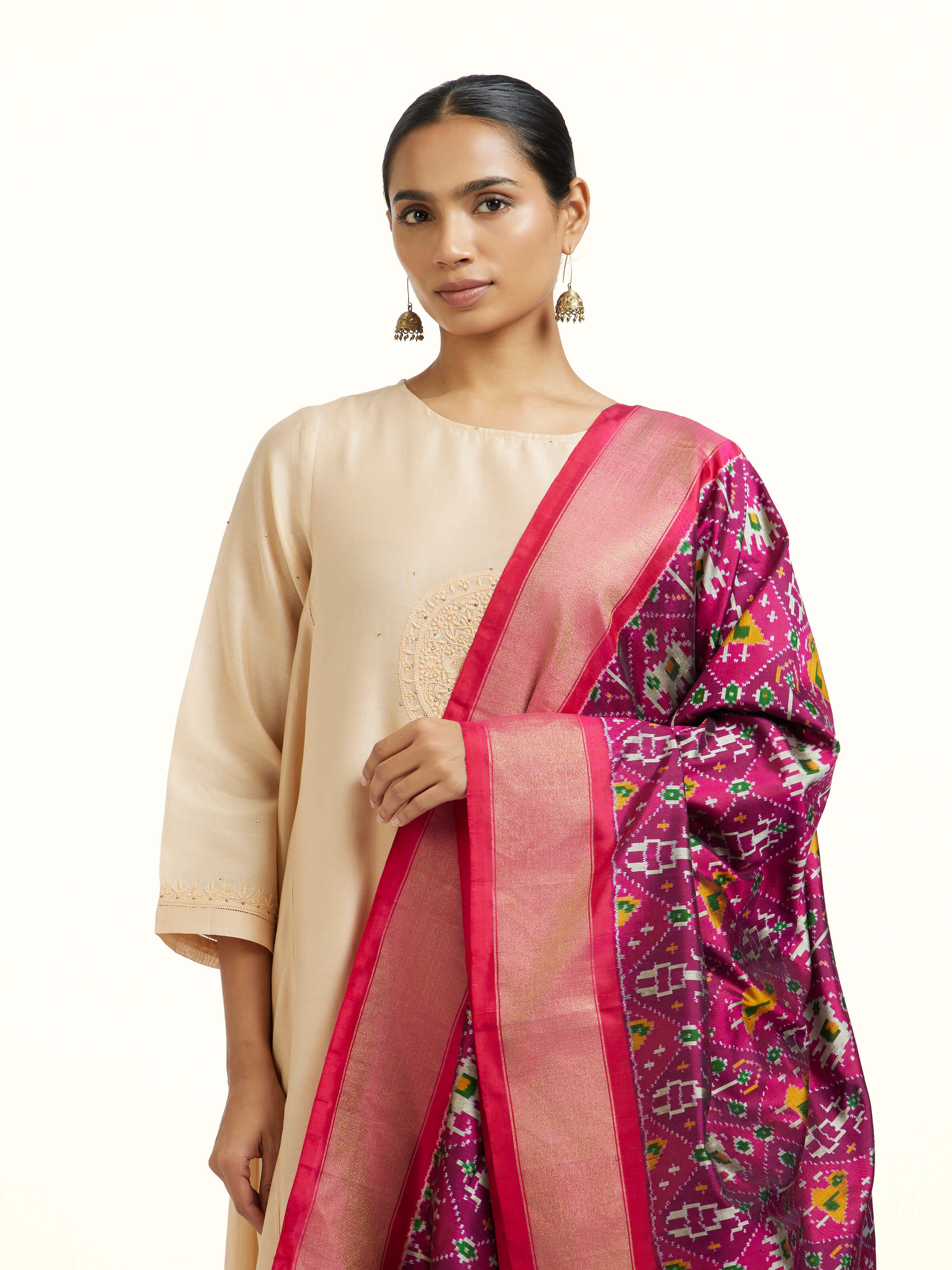 Purple Silk Pochampally Weft Ikat Dupatta