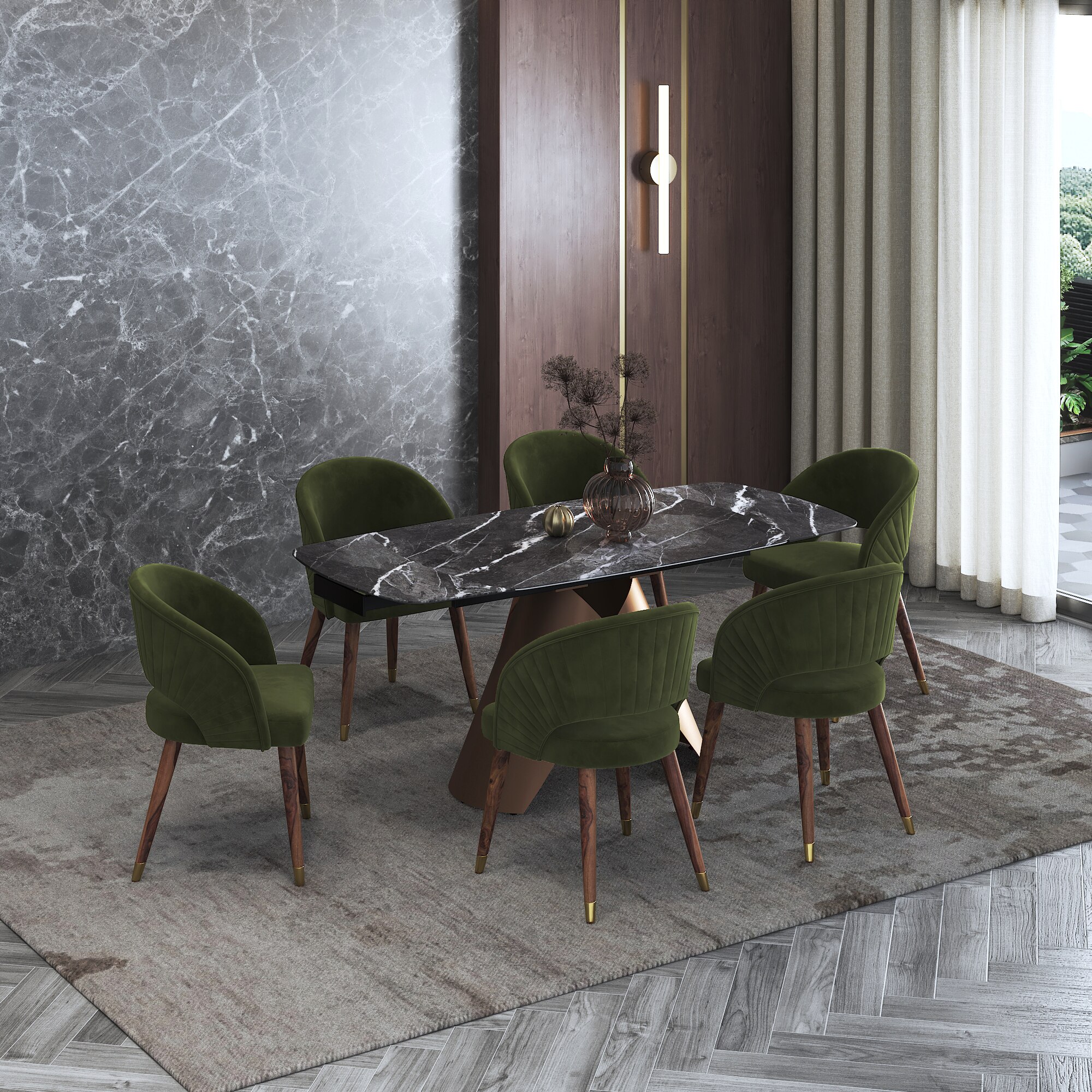 Aeris Ceramic 4 To 6 Seater Extendable Dining Table With Celia Dining Chair