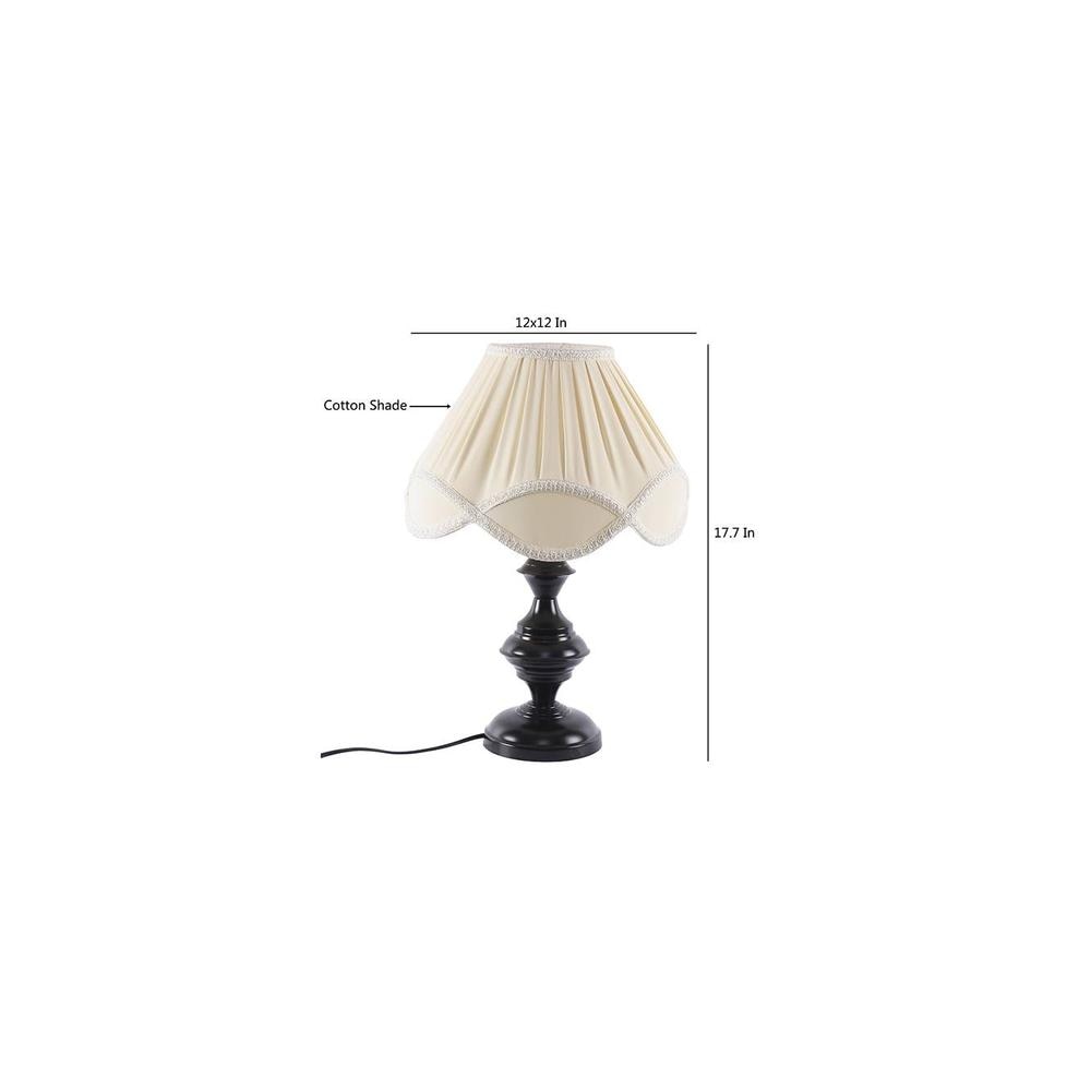 Edithe Off White Fabric Shade Table Lamp with Black Iron Base