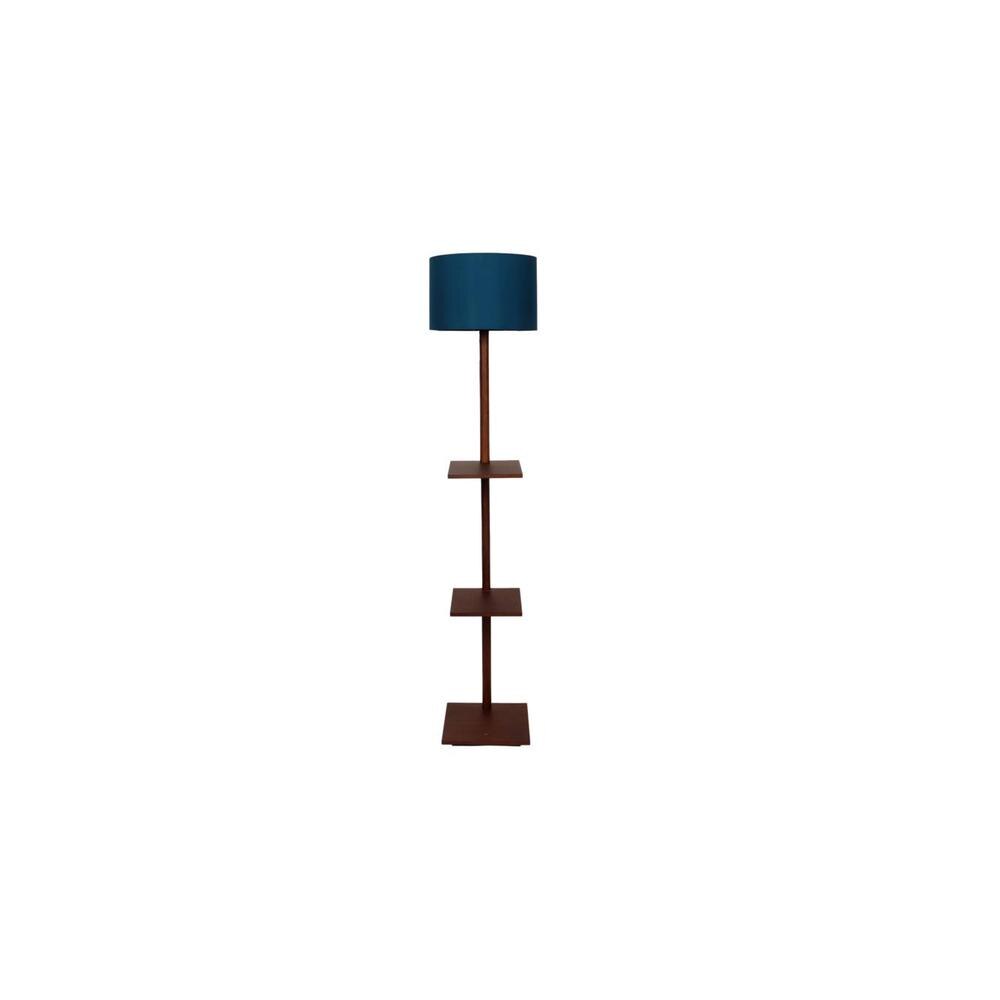 Jay Blue Cotton Floor Lamp with Solid Wood