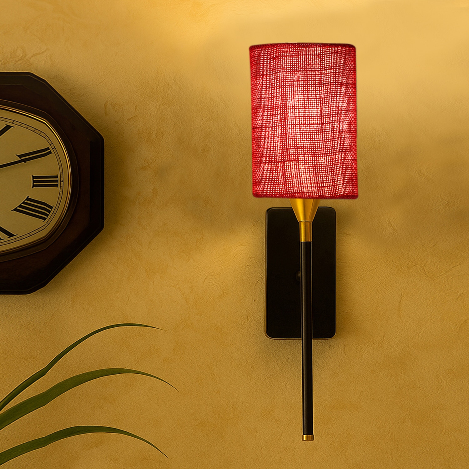 Devansh Metal Electric Wall Light in Black Colour with Maroon Shade Count of 1 Light - Devansh