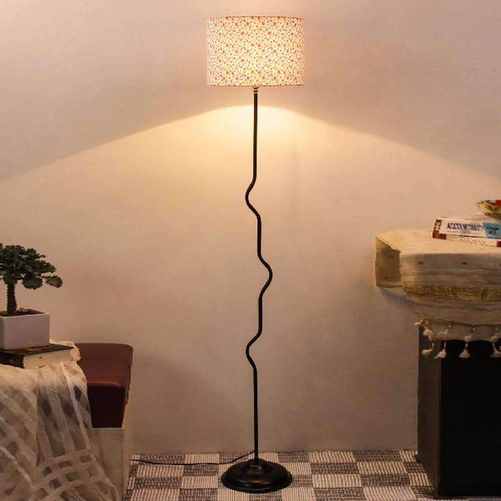 Frankie Multicolour Fabric Floor Lamp with Black Iron Base