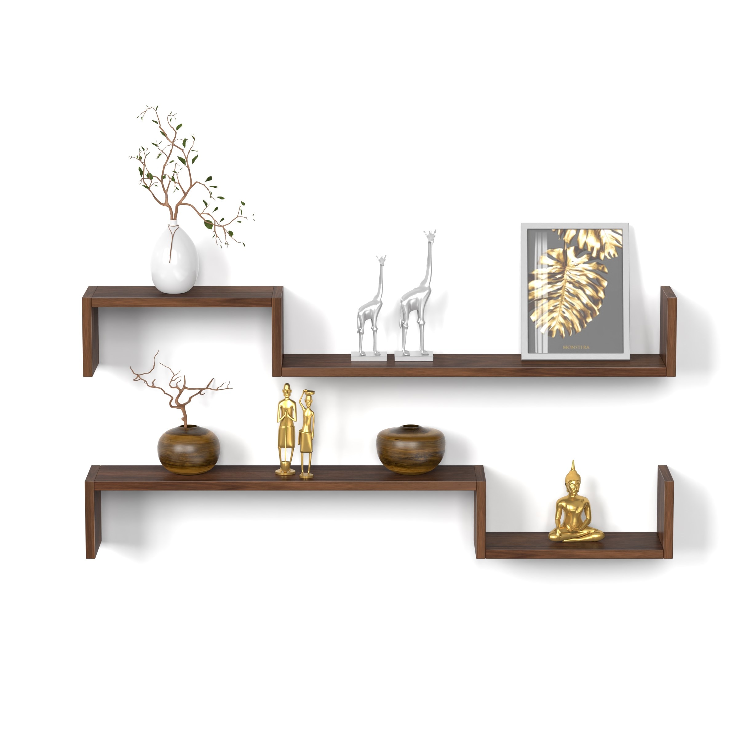 BLUEWUD Riley Engineered Wood Wall Decor Floating Shelf Display Rack Decorative Hall Decor for Living Room Home Furniture (Brown Maple)