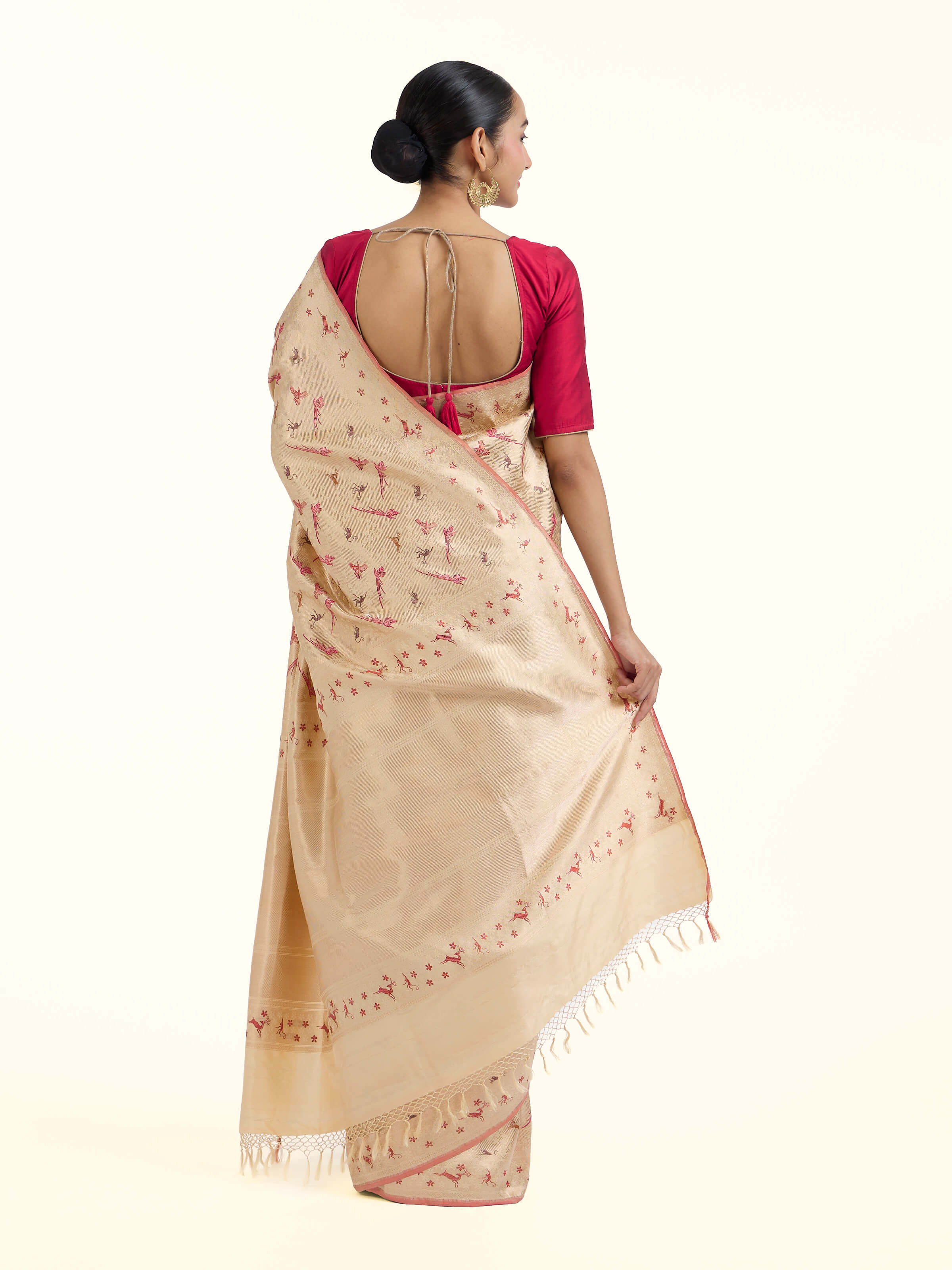 Beige Banarasi Brocade Silk Saree