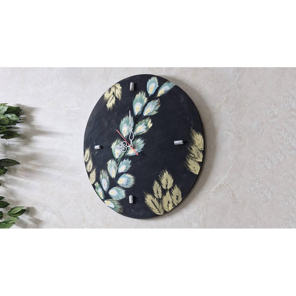 Ovolo Black Colour nEngineered Wood Handpained leaf vine wall clock by Disoo Fashions