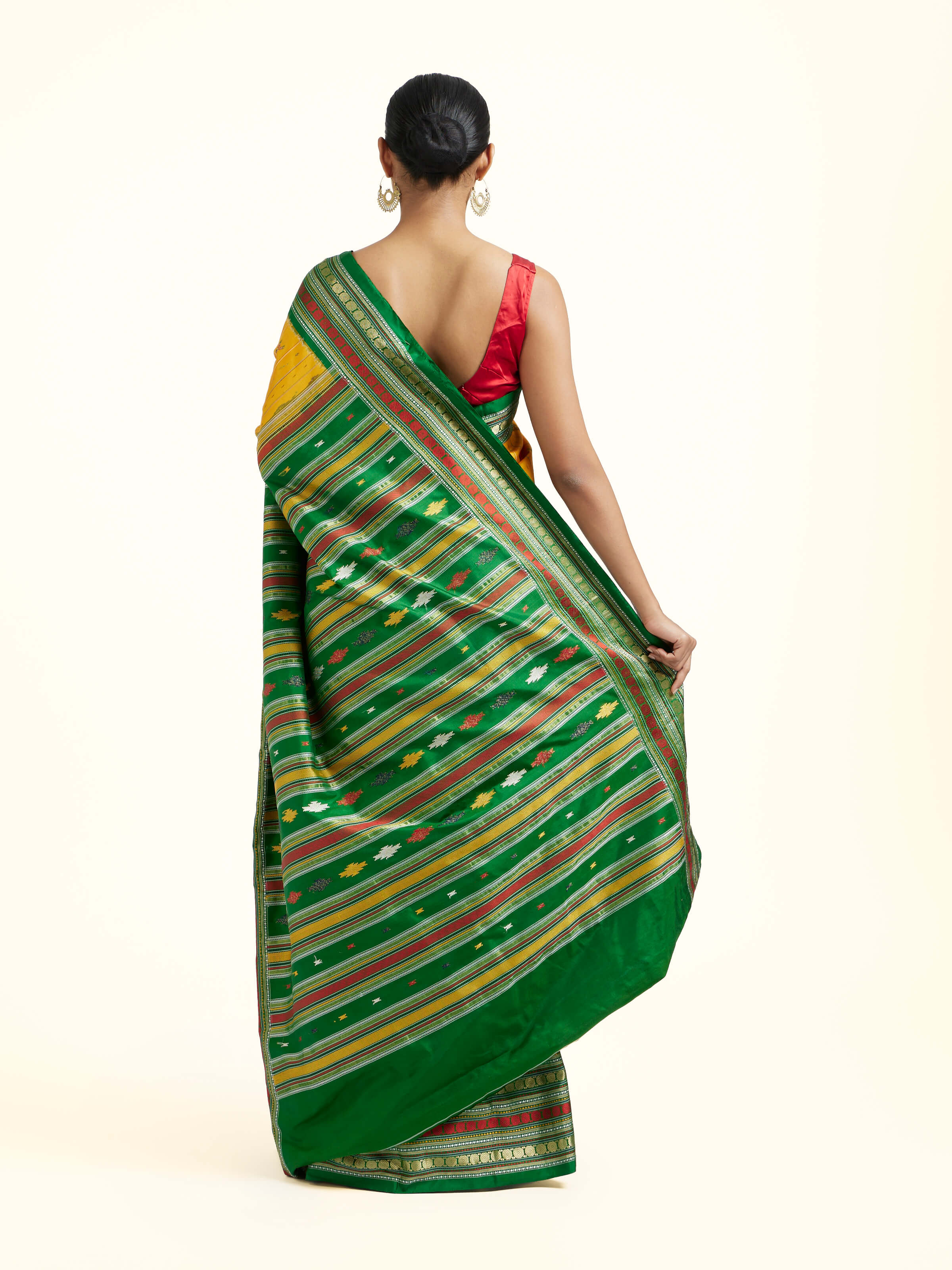 Yellow Silk Pochampally Single Ikat Saree