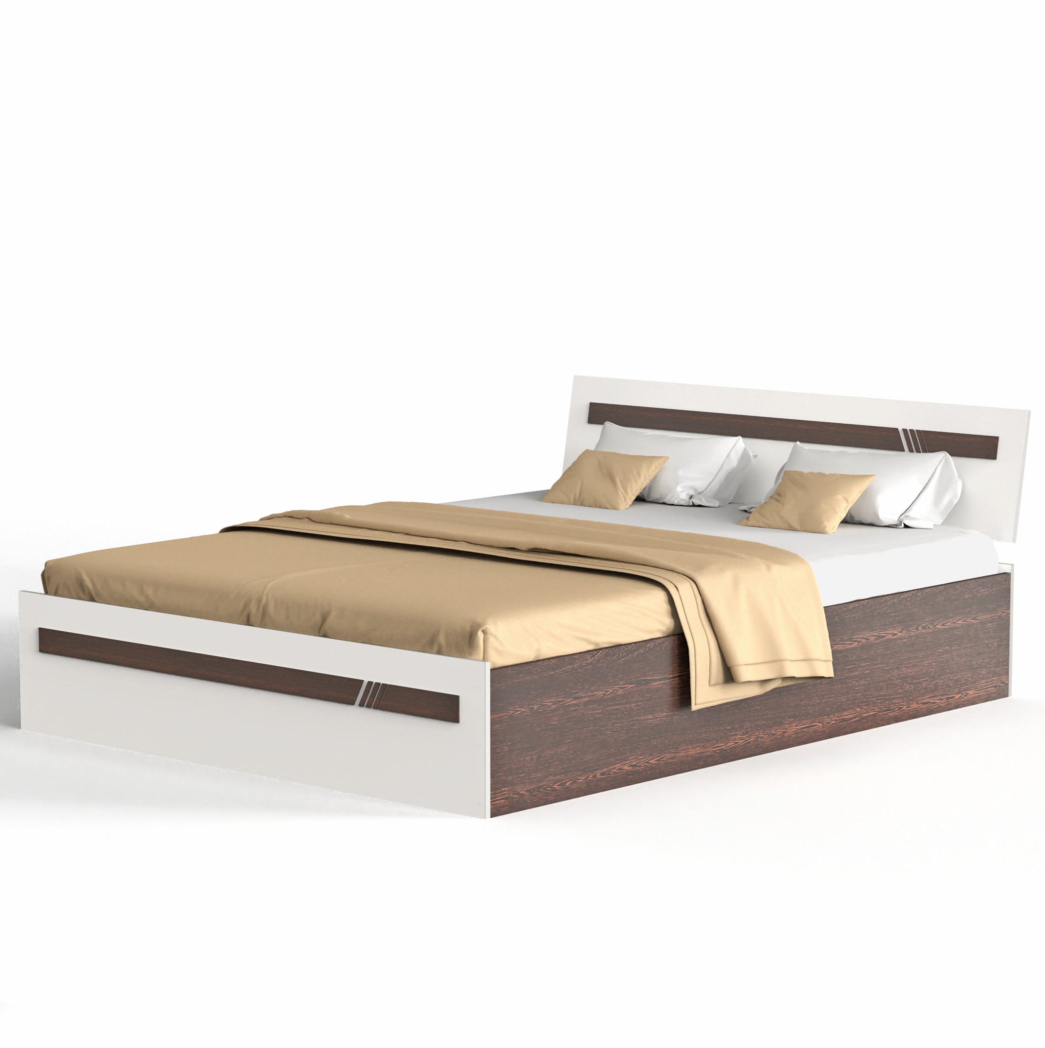 BLUEWUD Pollo Engineered Wood Queen Size Double Bed with Storage Box for Bedroom Home Furniture (Wenge & White)