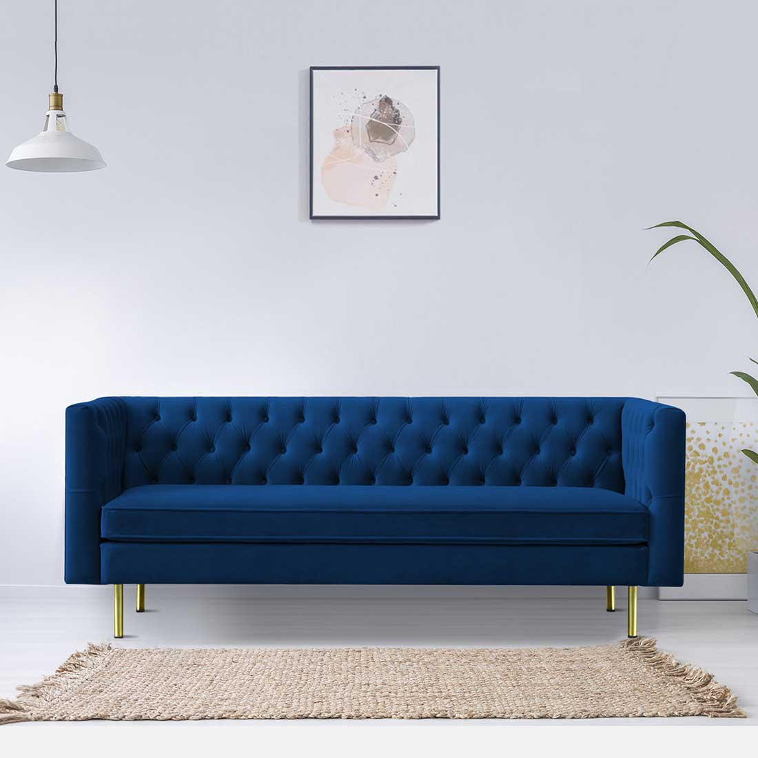 Caraven Fabric Sofa (Navy Blue)