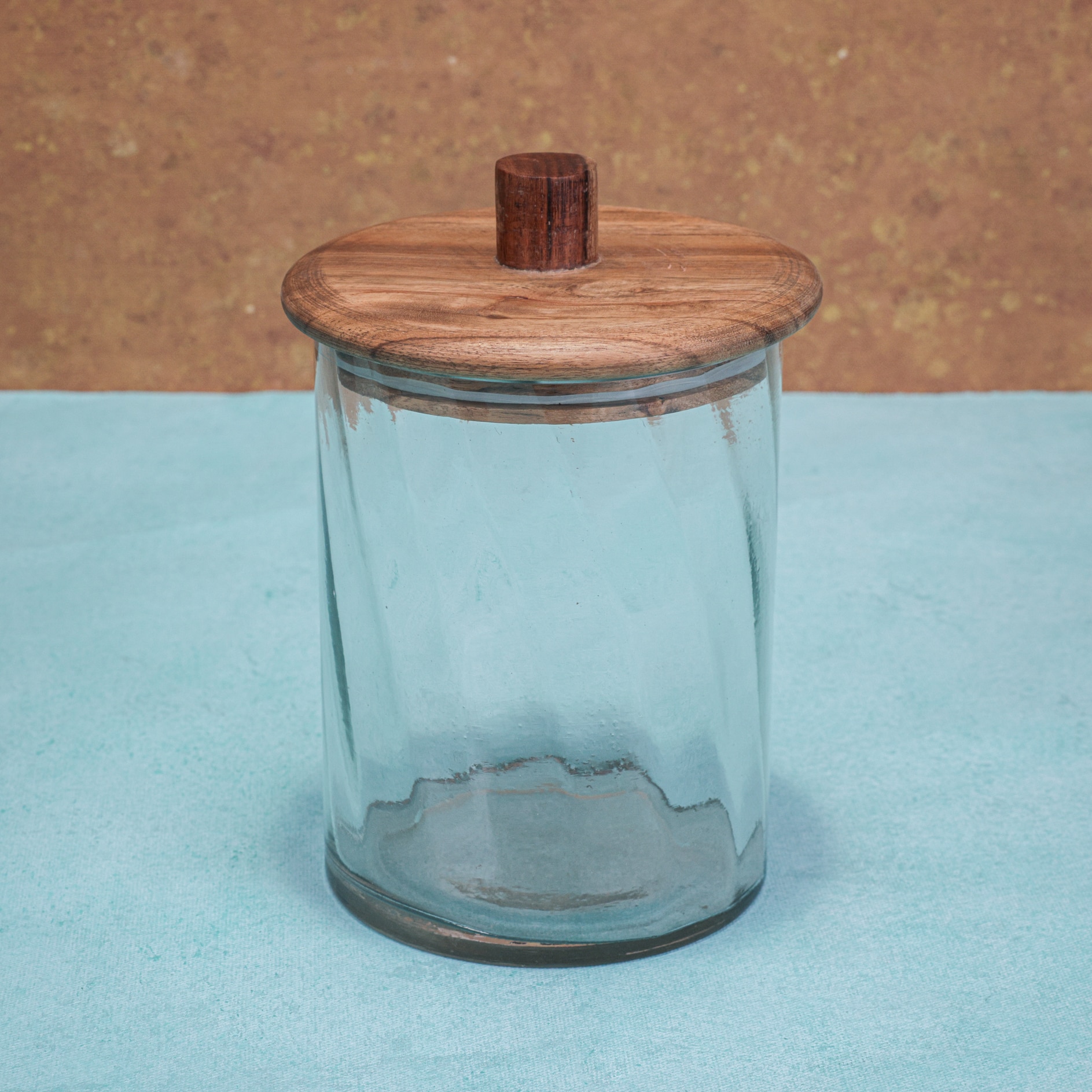 Ireka Homes Twist Glass Canister with Airtight Wooden Lid – Food Storage (5 x 7.5 in)