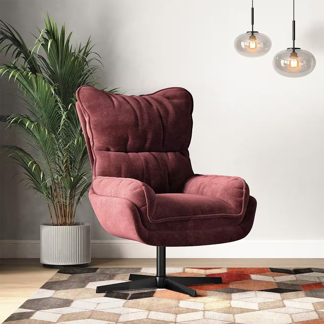 Marson Swivel Lounge Chair in Berry Red Colour